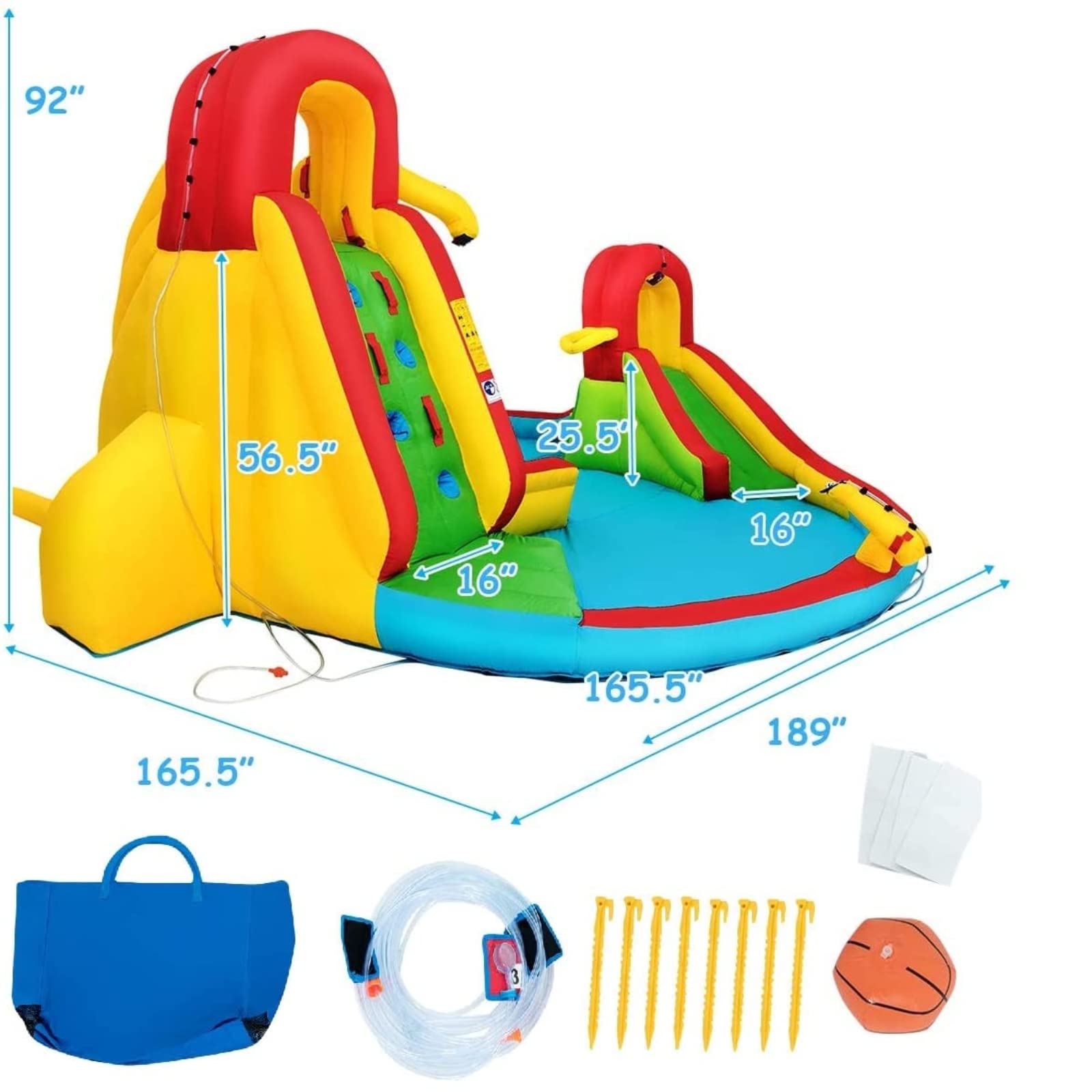 Costzon 16x14FT Inflatable Water Slide for Kids & Adults - Dual Slides, Climbing Wall & Splash Pool - Outdoor Backyard Water Park for Summer Parties, Birthday Gifts & Family Fun
