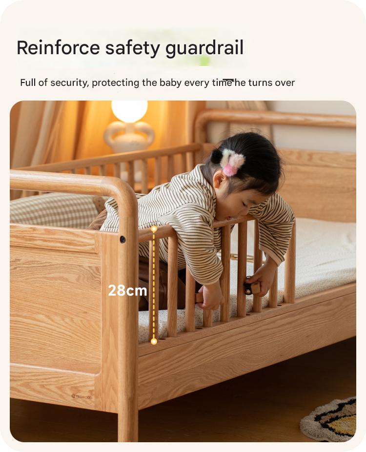 Premium Oak Solid Wood Toddler Bed - Convertible, Multi-Functional Kids Bed with Safety Rails | Perfect for Nursery, Daycare & Small Bedrooms