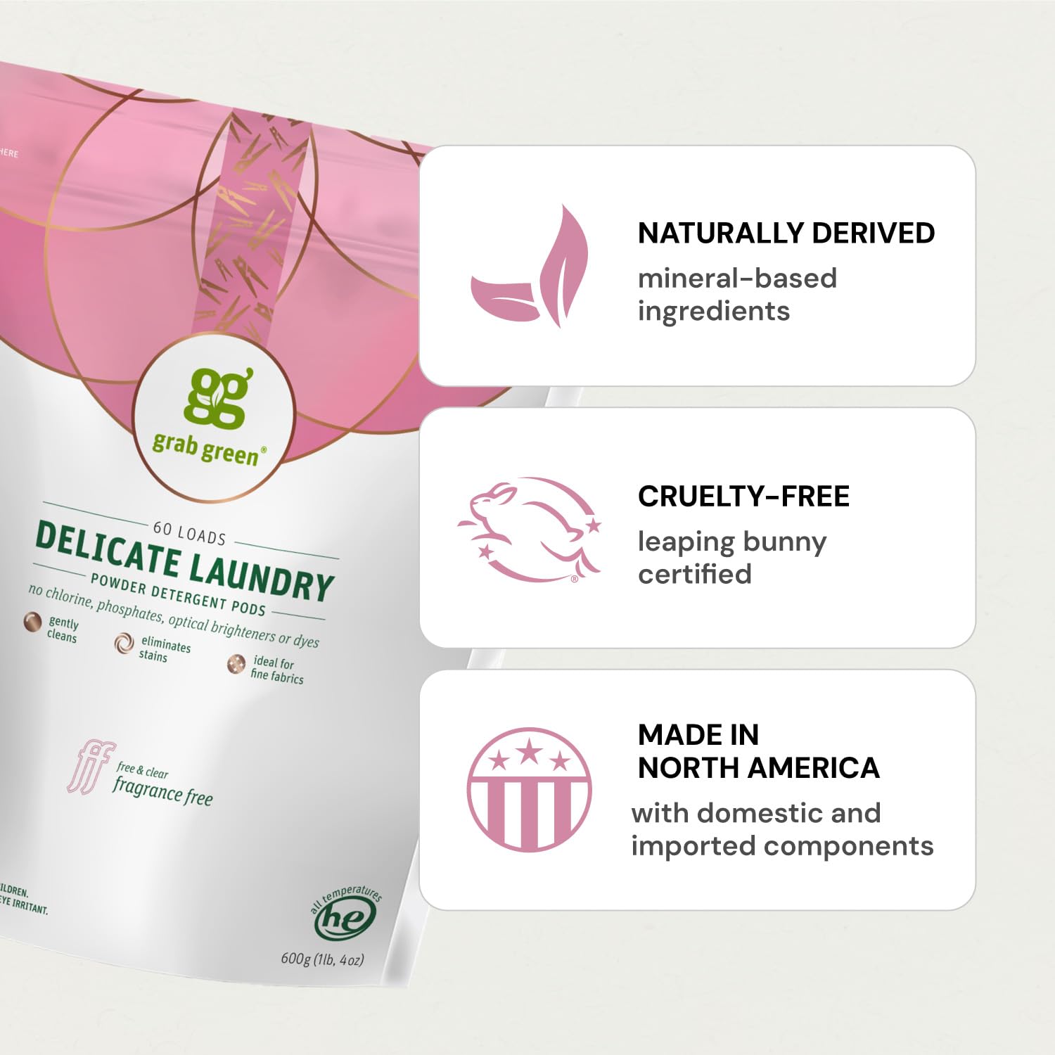 Grab Green Fragrance Free Laundry Detergent Pods - 24 Count | Plant & Mineral Based | Powerful Stain Remover & Clothes Brightener | Gentle for Delicates | Ideal for Baby Clothes, Sensitive Skin & Eco-Friendly Cleaning