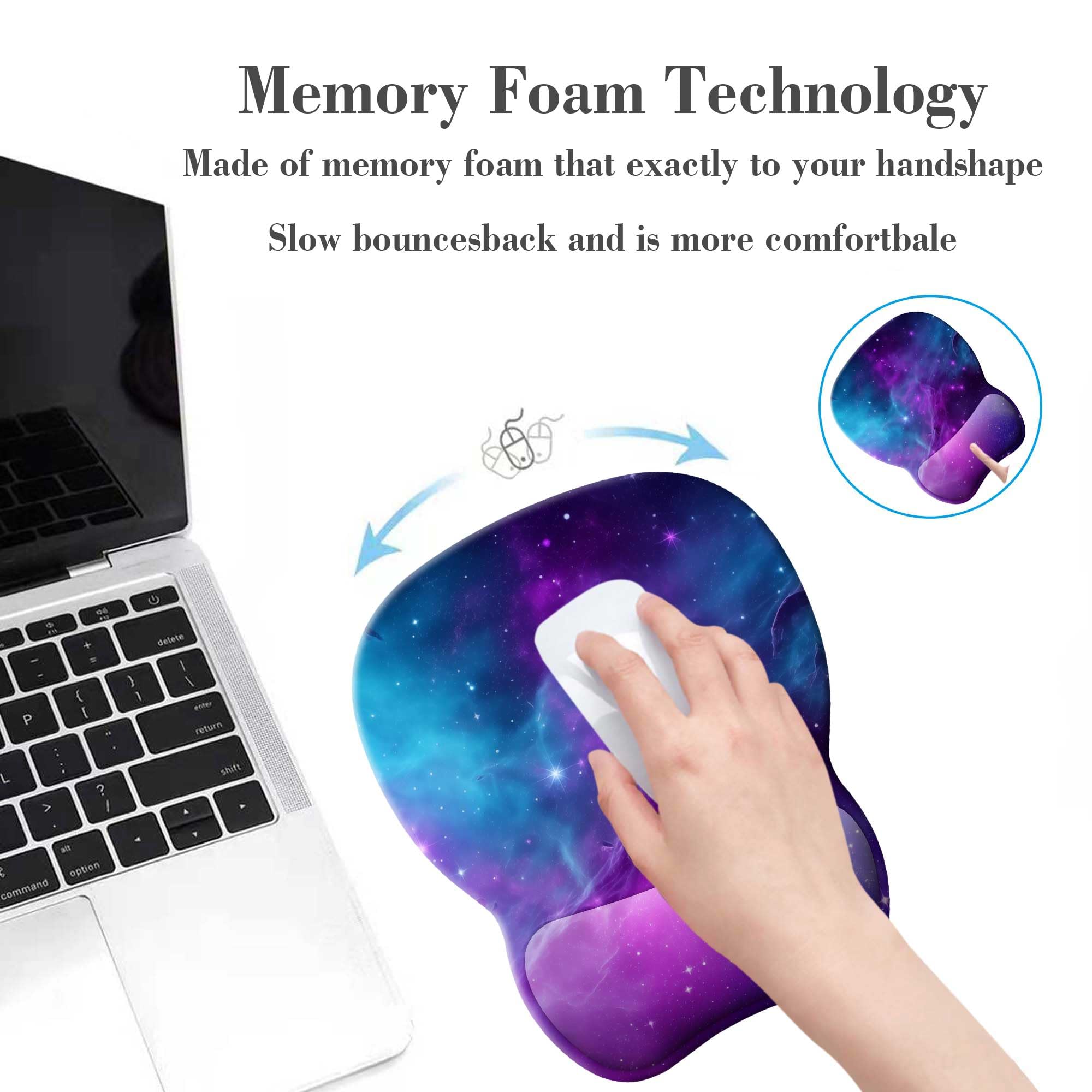 Ergonomic Gel Mouse Pad with Wrist Rest - Comfortable Non-Slip PU Base Computer Mouse Pad for Laptop & PC - Pain Relief Wrist Support for Office, Gaming & Home Use - Galaxy Nebula Space Design
