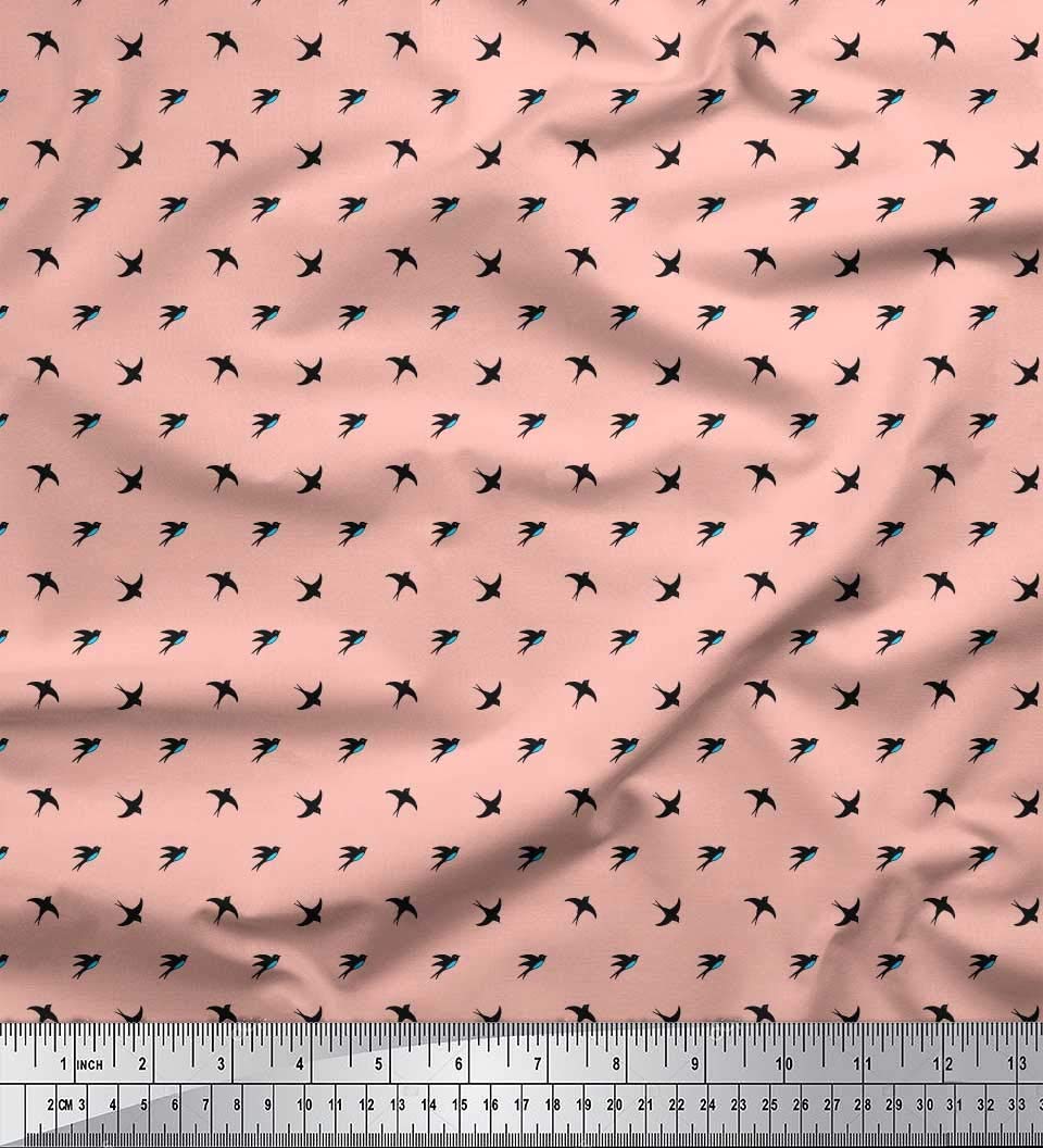 Soimoi Rayon Orange Fabric by The Yard - 42 Inch Wide - Small Swallow Bird Print - Lightweight Soft Material for Dresses, Blouses & DIY Crafts - Floral Avian Design Home Decor & Sewing Projects