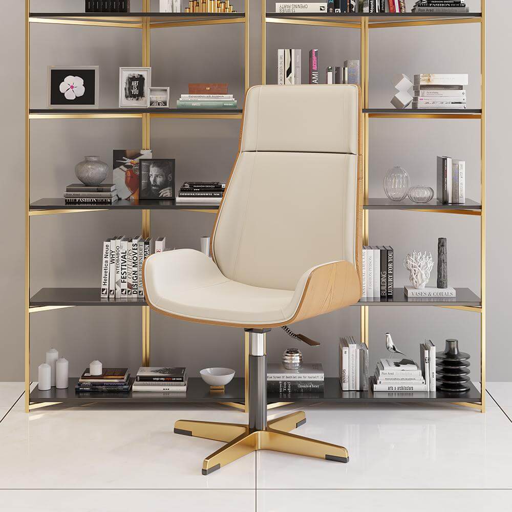 Premium Leather Modern Home Office Chair - Ergonomic High Back Executive Desk Chair with Lumbar Support - Perfect for Work, Gaming & Study