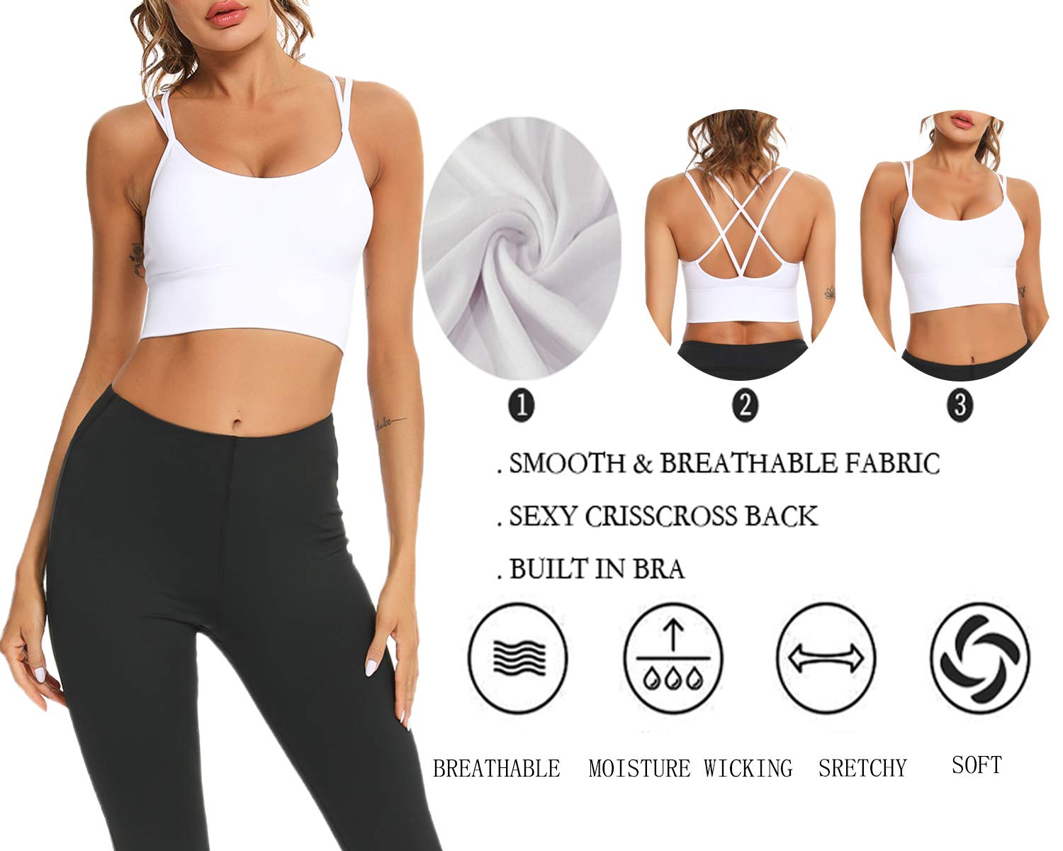 Enjoyoself Women's Strappy Sports Bra - Yoga, Running, Gym Workout, Fitness Tank Top - Breathable & Supportive for High-Intensity Training & Active Lifestyle