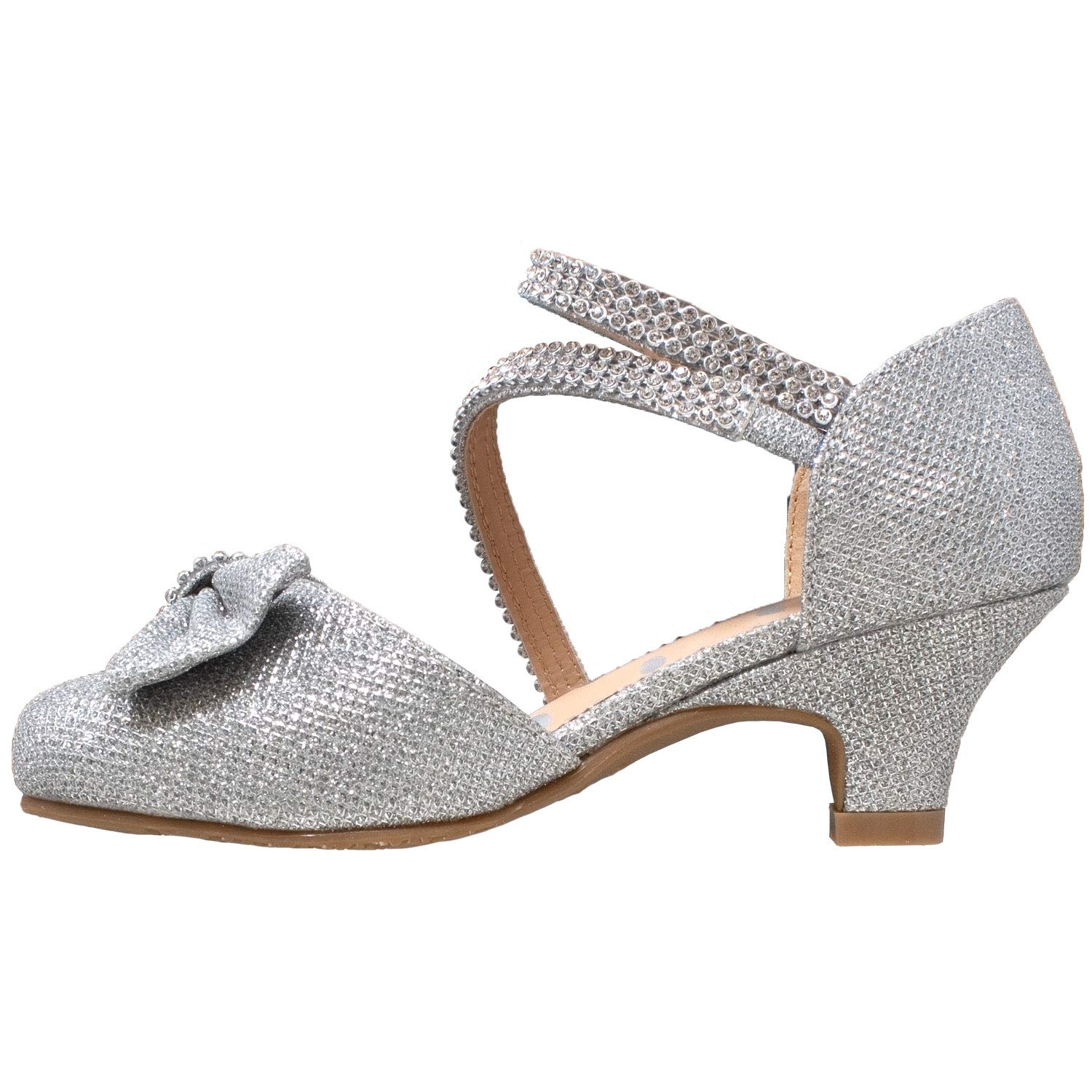 SOBEYO Girls Dress Shoes with Rhinestone Bow Accent - Low Heel Sandals for Toddler & Little Girls - Perfect for Weddings, Parties & Special Occasions