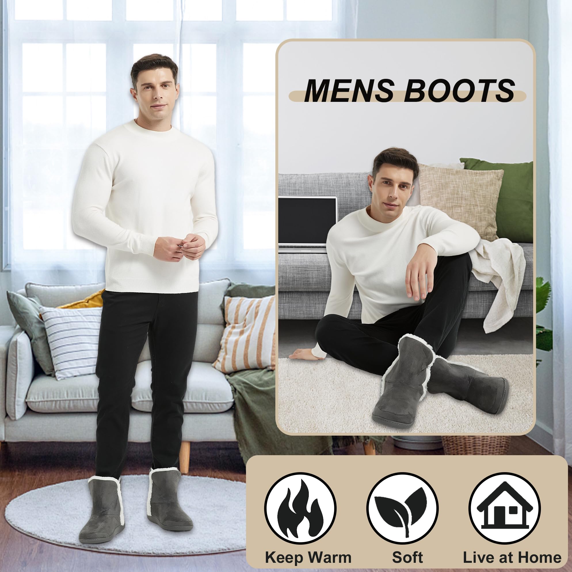 **Men's Memory Foam Winter Slippers - Soft & Warm Indoor House Boots for Home Comfort - Perfect for Lounging, Relaxing & Cold Weather**