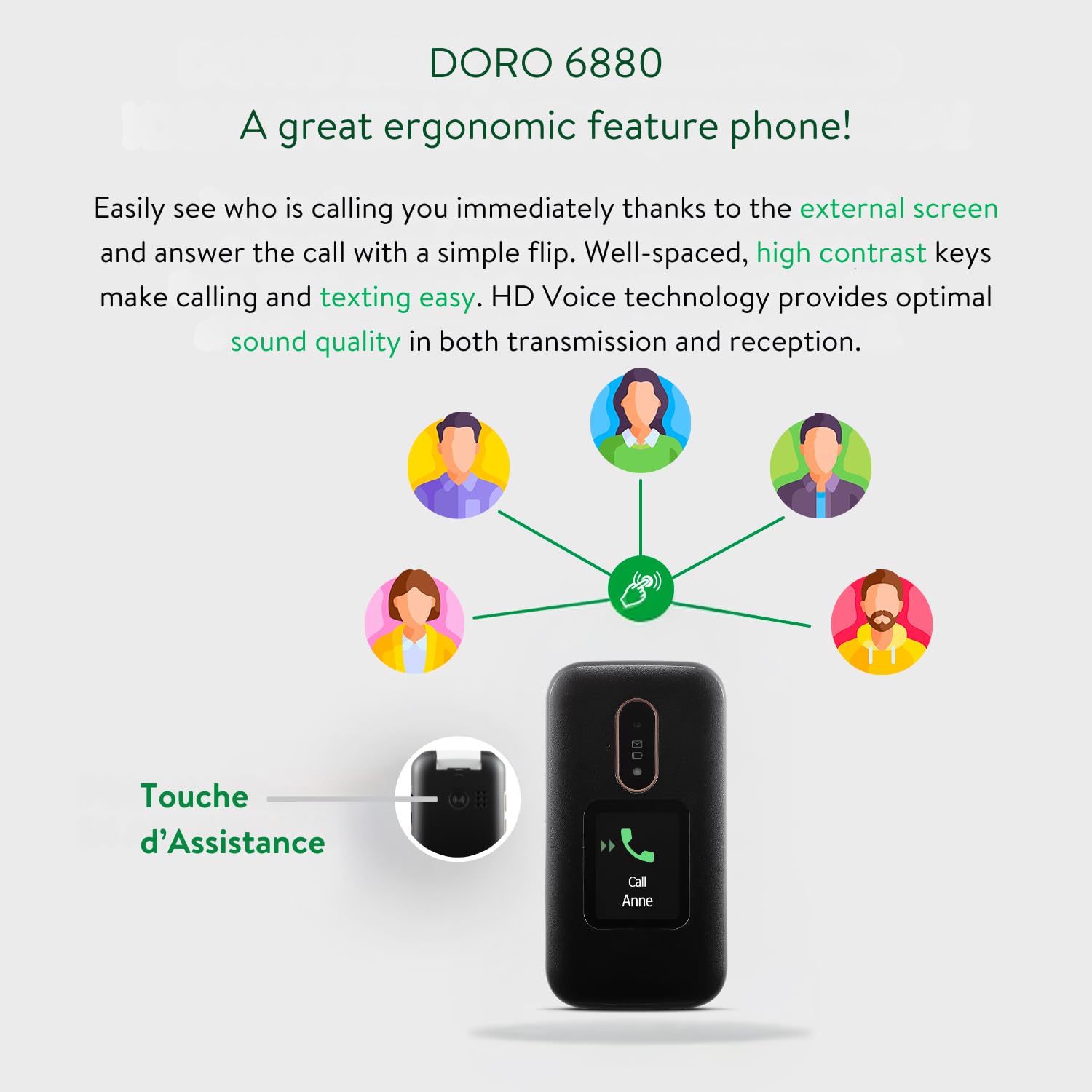 Doro 6880 4G Unlocked Flip Phone for Seniors - Easy-to-Use Senior Cell Phone with Talking Number Keys, Large External Display, Emergency SOS Button & Charging Dock | Perfect for Elderly Parents & Grandparents | UK/Irish Version