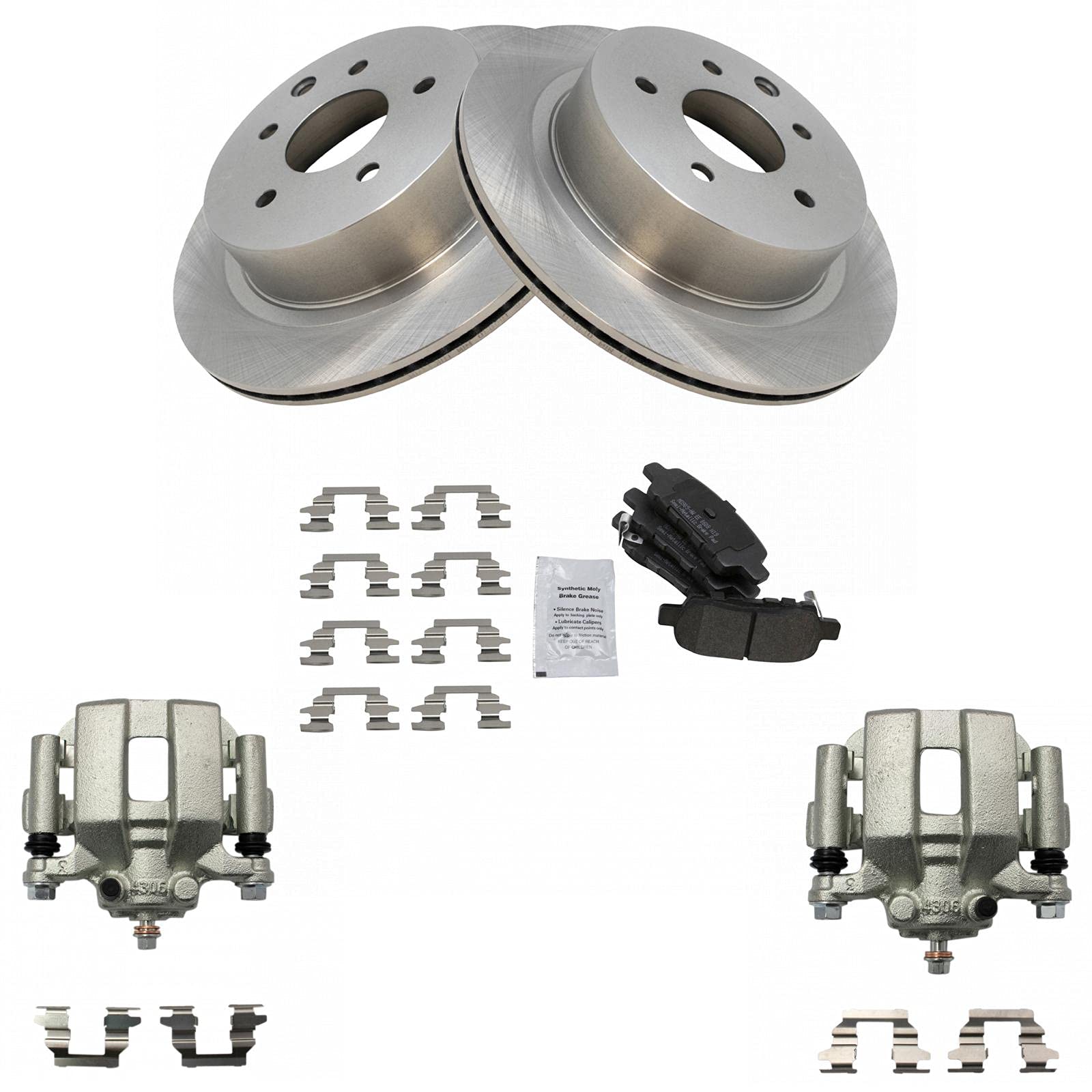 TRQ Rear Brake Pad and Rotor Kit - Semi-Metallic Vented Brake Pads & Rotors Compatible with 2003-2005 INFINITI G35 & Nissan 350Z - Perfect for Daily Driving, Performance Upgrades, and Smooth Braking