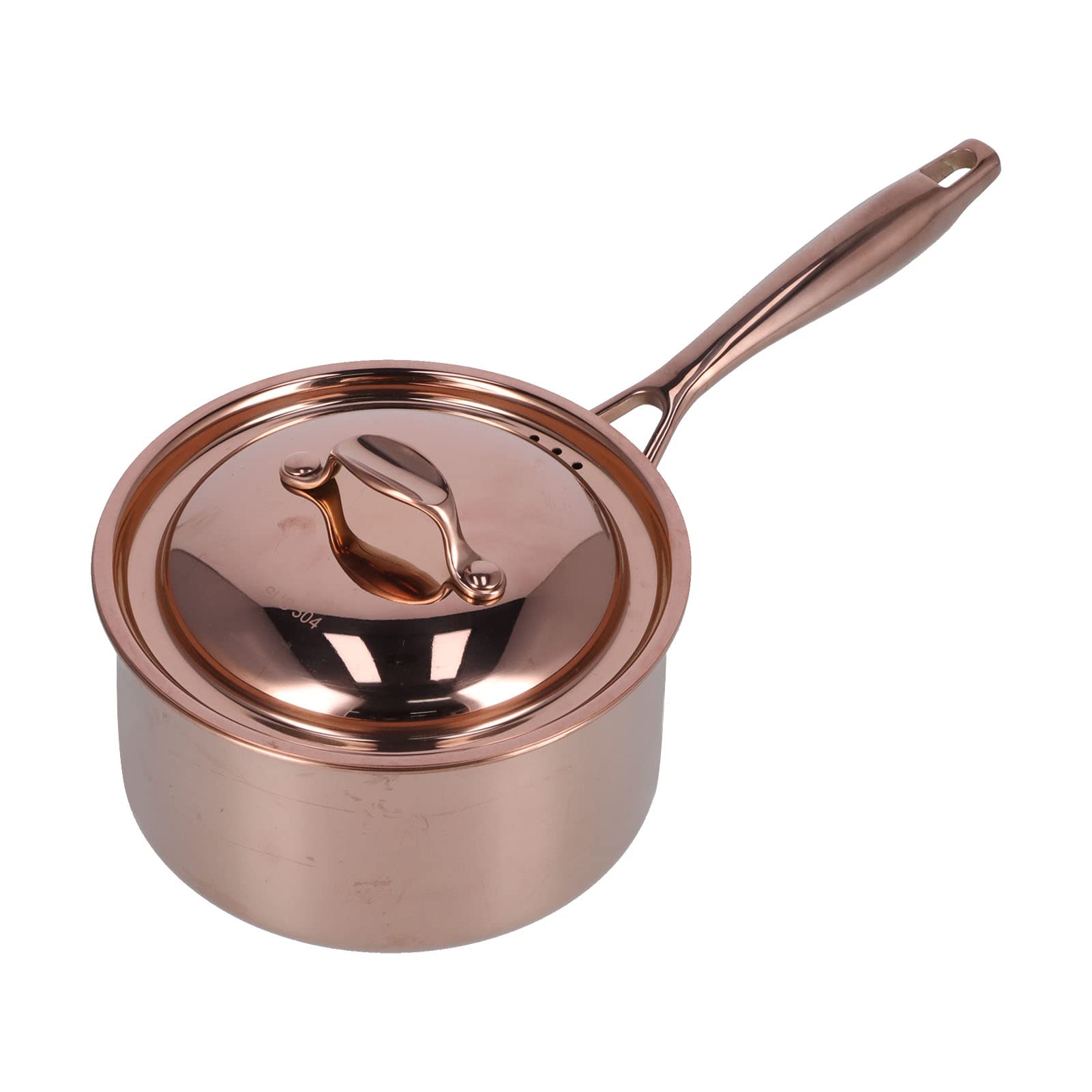 Stickless Saucepan with Lid - Even Heating, Anti-Scaling, Thickened Stainless Steel Milk Pot - Non-Slip Single Handle for Home Kitchen & Restaurant Use (Rose Gold) - Perfect for Cooking, Boiling Milk, and Making Soups