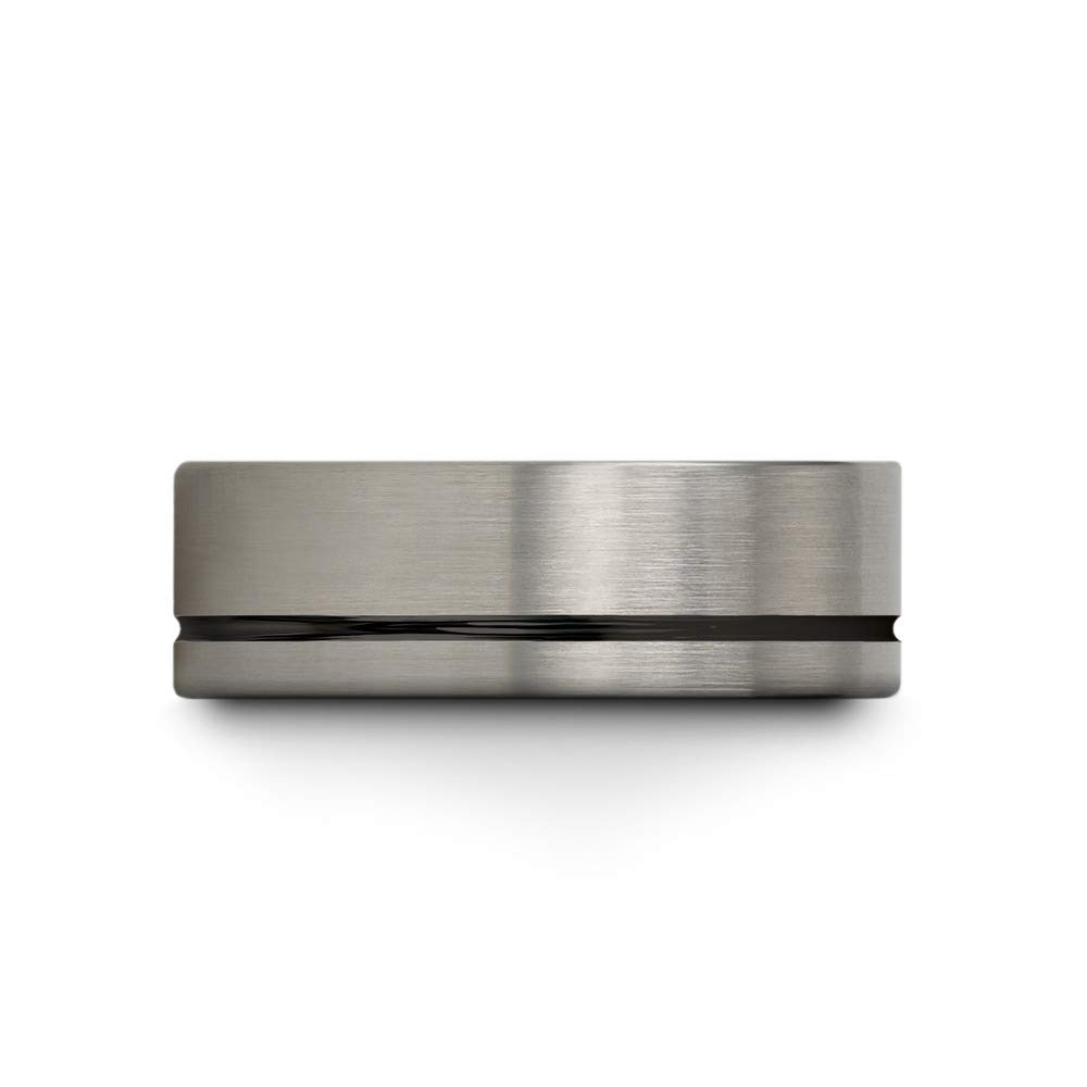 Tungsten Carbide Wedding Band Ring 8mm for Men & Women - Blue Black Offset Line, Flat Cut, Brushed & Polished Finish - Custom Engraved Anniversary & Engagement Ring - Perfect for Weddings, Proposals & Special Occasions