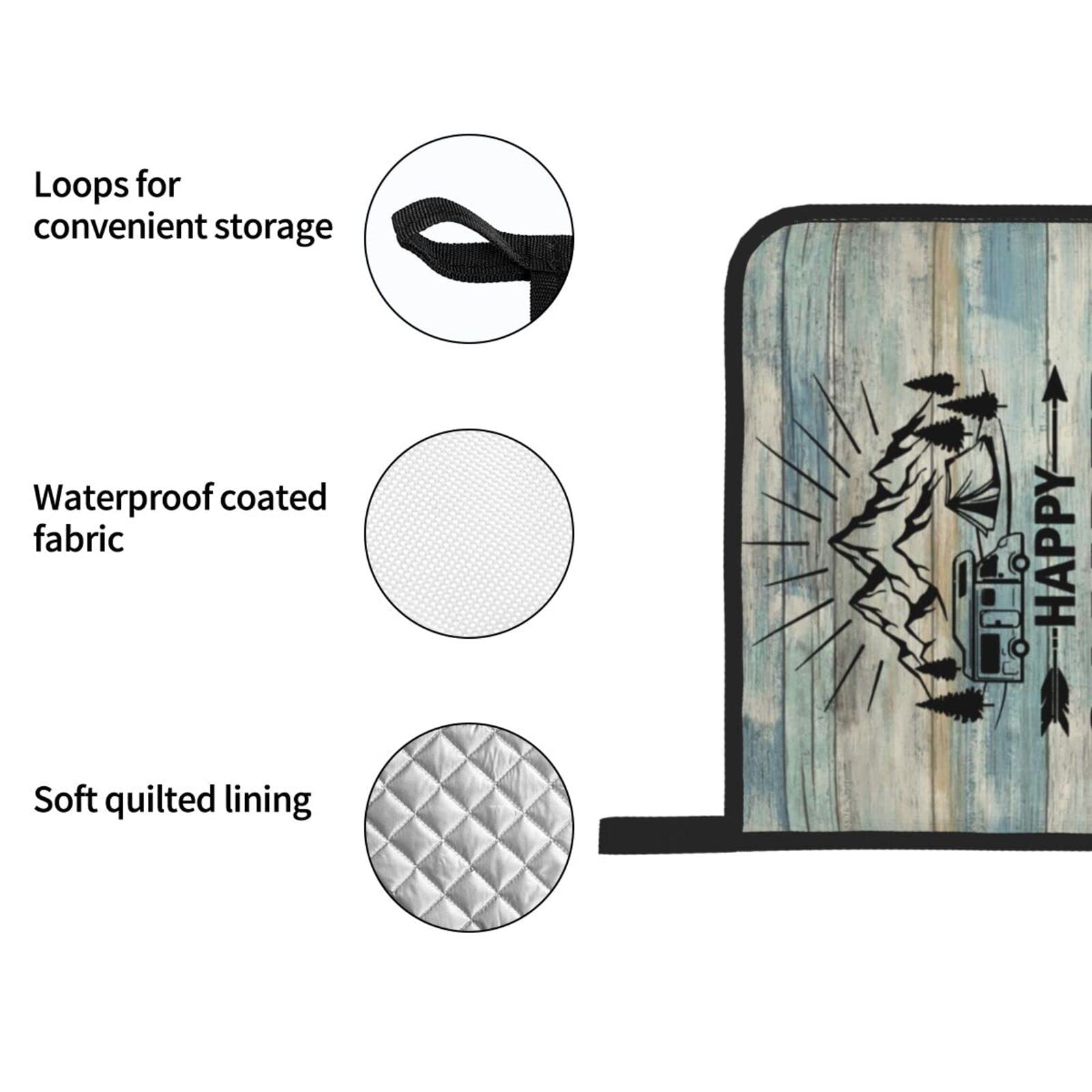 Happy Camper Oven Mitts and Pot Holders Set of 4 - Heat Resistant Kitchen Gloves with Non-Slip Grip for Baking, Cooking, Grilling & BBQ - Perfect for Home Kitchen, Outdoor Camping & Picnic Use