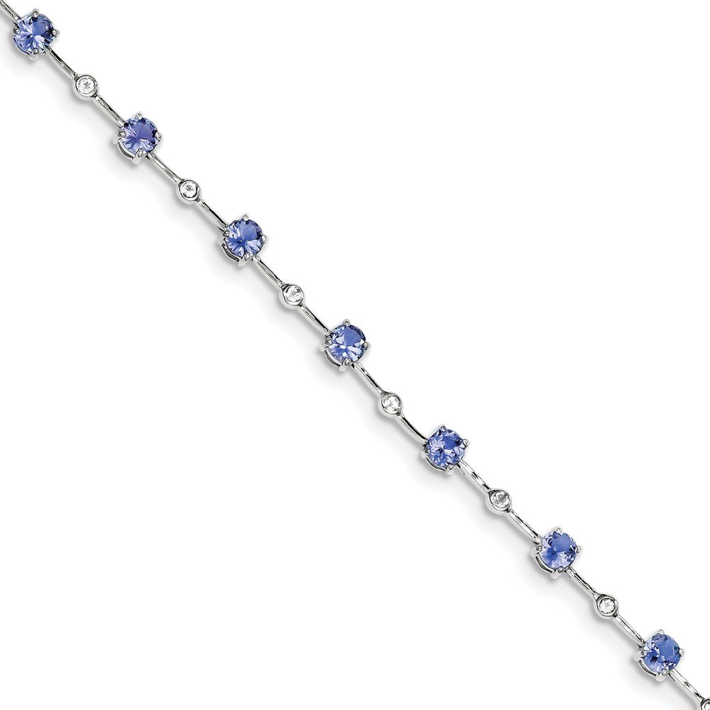 Elegant Sterling Silver Rhodium-Plated Tanzanite & White Topaz Bracelet - Perfect Gift for Women, Birthday, Anniversary & Special Occasions