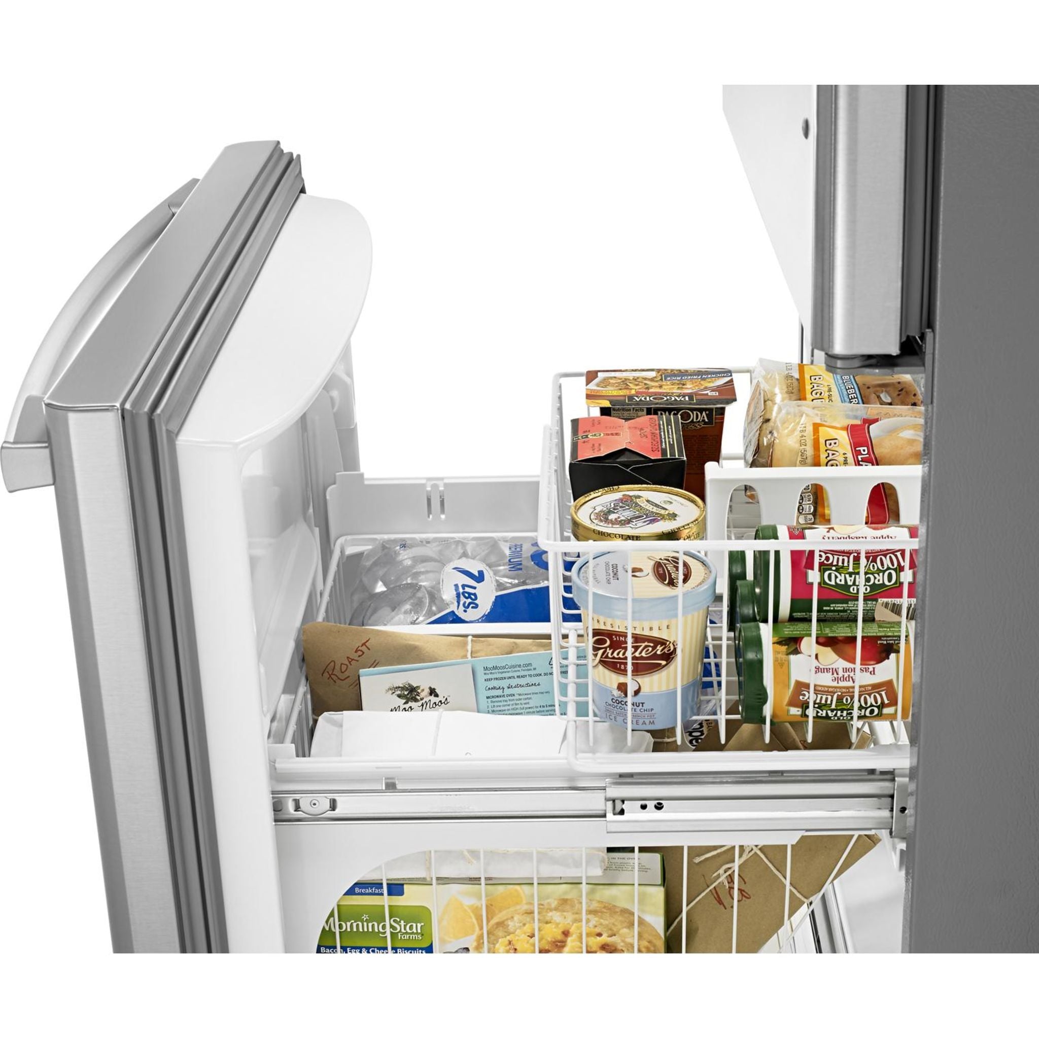 Amana Bottom Mount Refrigerator (ABB1924BRM) - 24.5 Cu. Ft. Stainless Steel French Door Fridge with Adjustable Shelves & Humidity-Controlled Crispers - Perfect for Modern Kitchens & Open Floor Plans