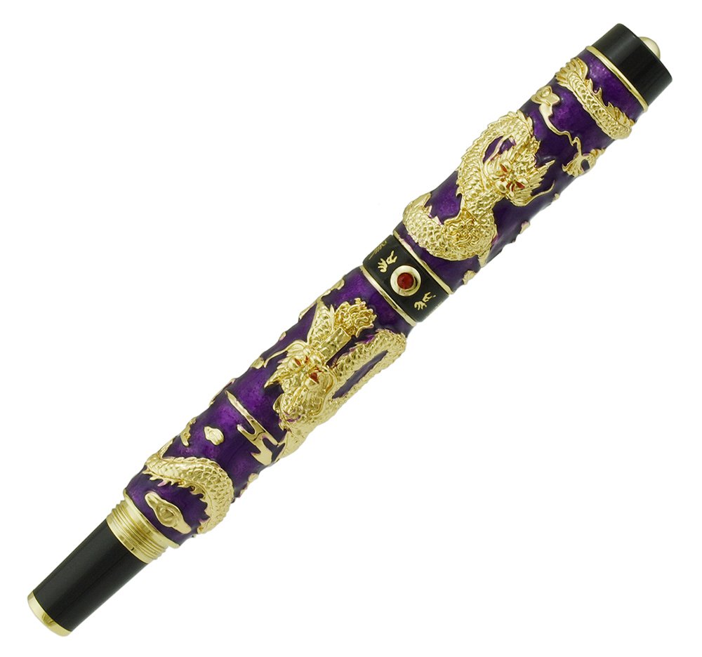 Jinhao Extra Fine Nib Fountain Pen - Dragon Purple Cloisonne Enamel Handcrafted Collector's Pen | Traditional Chinese Craftsmanship | Perfect for Calligraphy, Gift Giving & Collectors