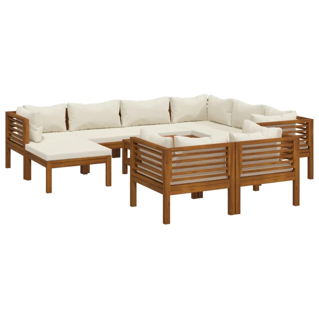 10-Piece vidaXL Patio Lounge Set - Outdoor Garden Furniture with Cushions, Acacia Wood Sectional Sofa in Retro Style - Perfect for Backyard, Poolside & Patio Relaxation