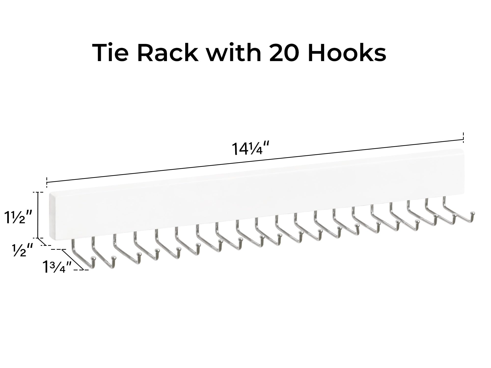 StorageWorks 20-Hook Wooden Tie Rack - 2 Pack Wall Mounted Organizer for Neckties, Belts & Hats (White) | Perfect for Closet, Bedroom & Office Organization