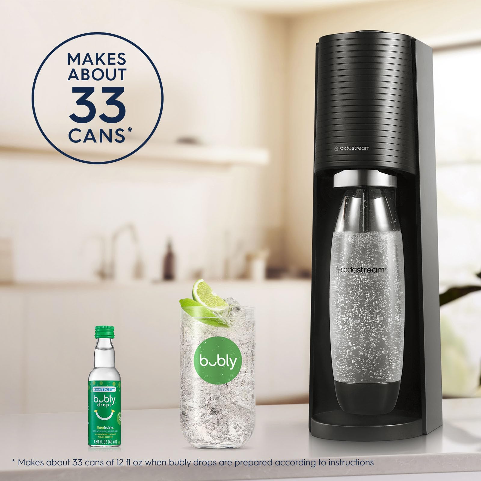 SodaStream Terra Sparkling Water Maker Starter Kit with CO2 Cylinder & Bubly Drops - Eco-Friendly Home Soda Machine, No Batteries Needed - Black - Perfect for Kitchen, Office, Parties & Healthy Hydration
