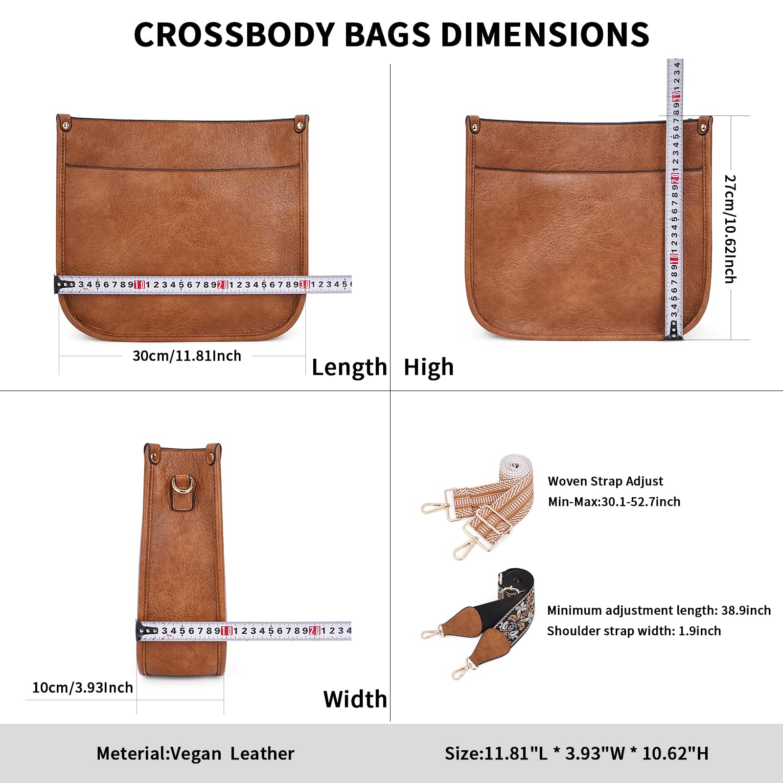 Vegan Leather Crossbody Bag for Women - Adjustable Strap Hobo Shoulder Purse, Stylish & Trendy Handbag for Daily Use, Work, Travel & Shopping