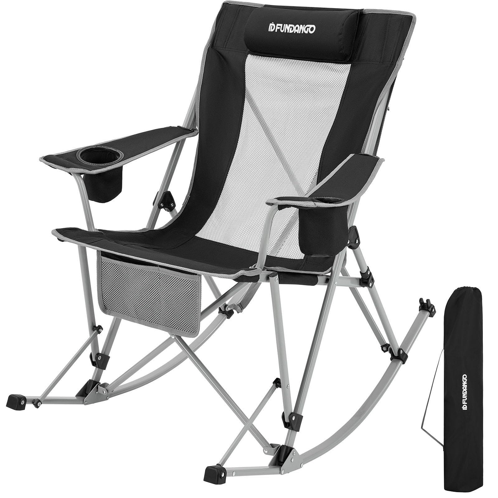 Portable Folding Rocking Camping Chair for Adults - Lightweight Outdoor Rocker Chair with Side Pocket for Picnic, Backyard, Patio, Lawn & Garden - Perfect for Camping Trips, Beach Outings and Outdoor Concerts