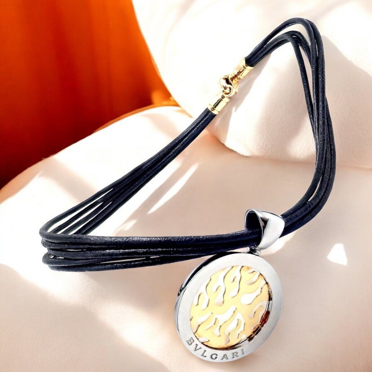Authentic Bulgari Tondo Fire 18k Yellow Gold & Stainless Steel Pendant Necklace for Women - Luxury Jewelry Gift for Anniversary, Birthday & Special Occasions