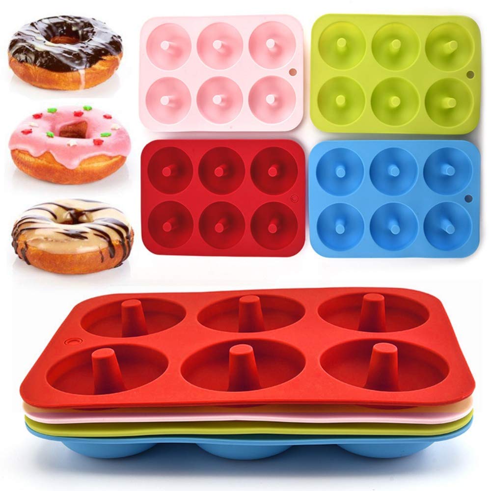 4-Pack Silicone Donut Molds - 6 Cavity Non-Stick Baking Pan for DIY Donuts, Bagels & Muffins - Perfect for Home Baking, Party Desserts & Chocolate Cake Decorations