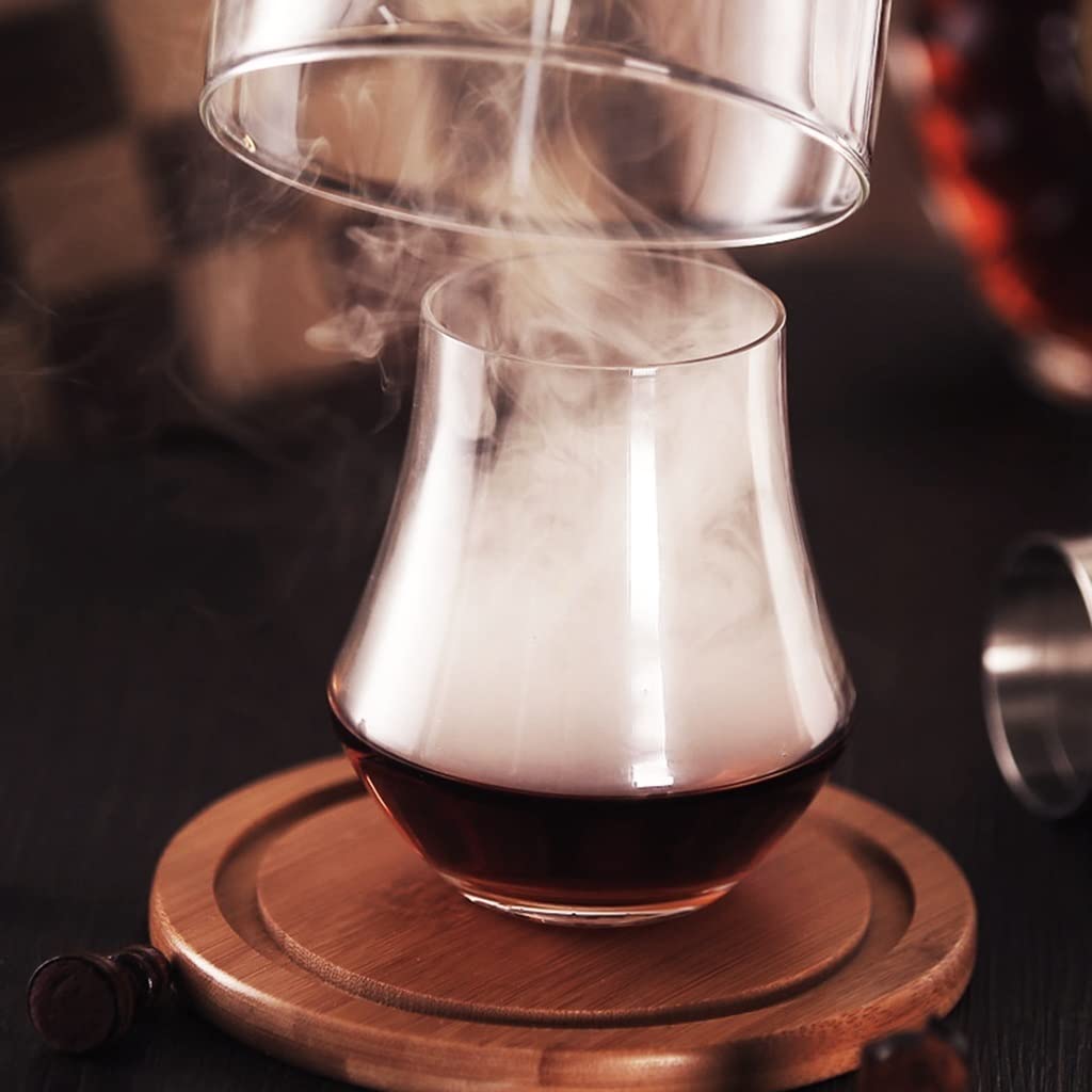 Premium Glass Smoke Infuser Dome - Cocktail Smoker Cover with Wooden Base | Perfect for Smoking Infusion Plates, Bowls & Cocktail Glasses | Ideal for Home Bars, Mixology & Gourmet Food Presentation