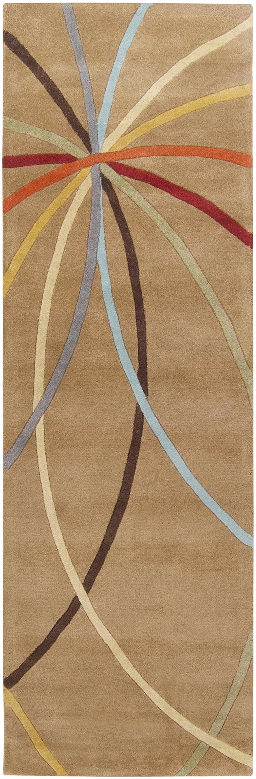 Hauteloom Davison Wool Area Rug for Living Room & Bedroom - Modern Round Rug in Brown, Blue, Red - 4' Diameter - Soft & Durable Home Decor for Cozy Spaces