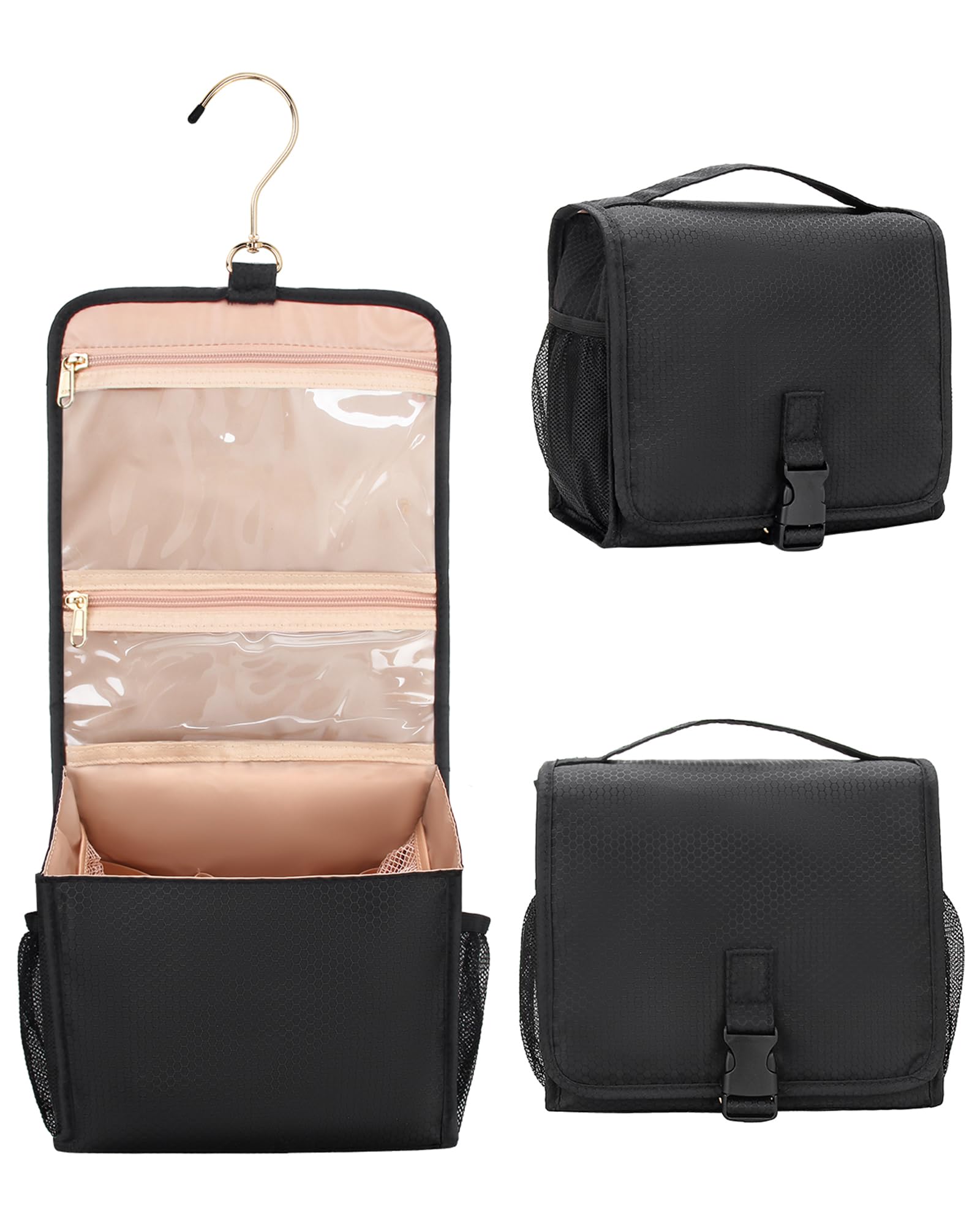Relavel Waterproof Hanging Toiletry Bag for Travel - Compact Makeup Organizer with Multiple Compartments for Women & Men - Perfect for Gym, Shower, Camping and Business Trips - Black Travel Wash Bag
