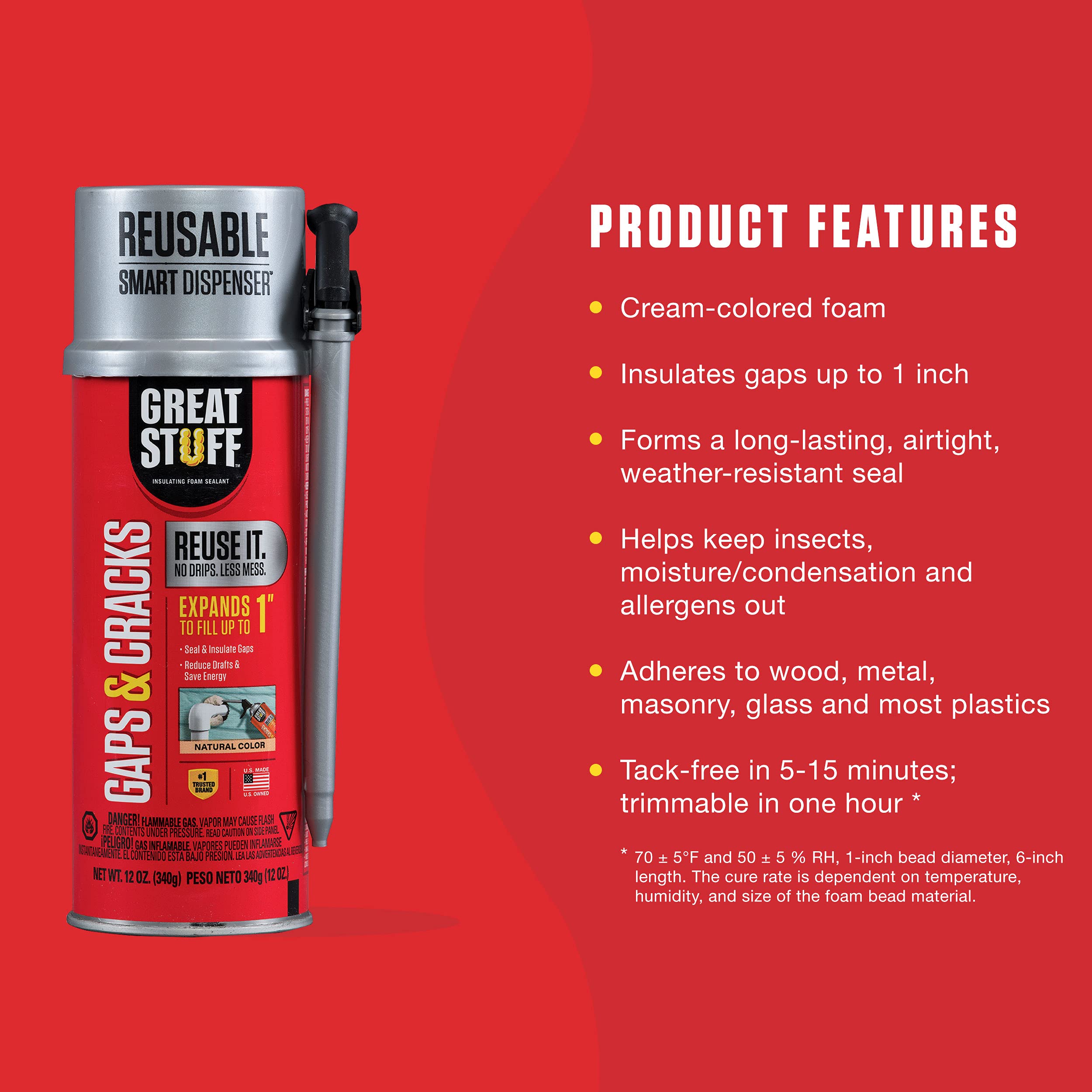 Great Stuff Smart Dispenser Outdoor 12oz Gray Foam Sealant - 99108824 Smart Dispenser Gaps & Cracks Cream 12oz - Weatherproof Insulation Foam for Doors, Windows & Home Repairs