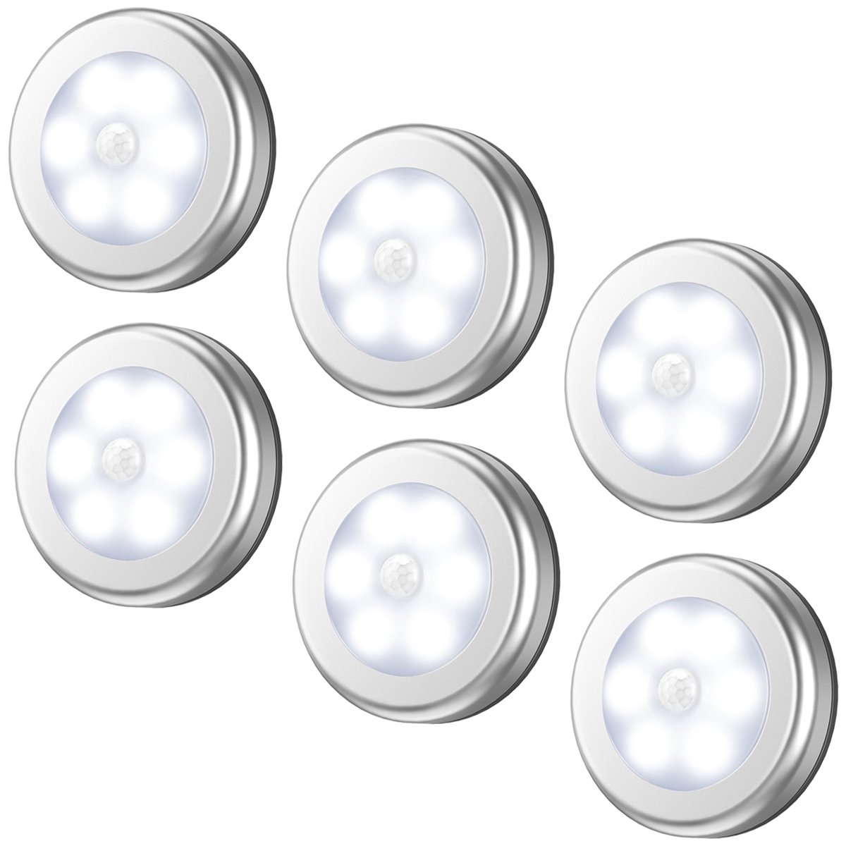 AMIR Upgraded Motion Sensor LED Night Light - Battery Powered, Cordless, Stick Anywhere for Closet, Stairs, Hallway, Bathroom, Bedroom & Kitchen - Energy Saving Safe Lighting (White, 6-Pack) - Perfect for Nighttime Safety & Convenience