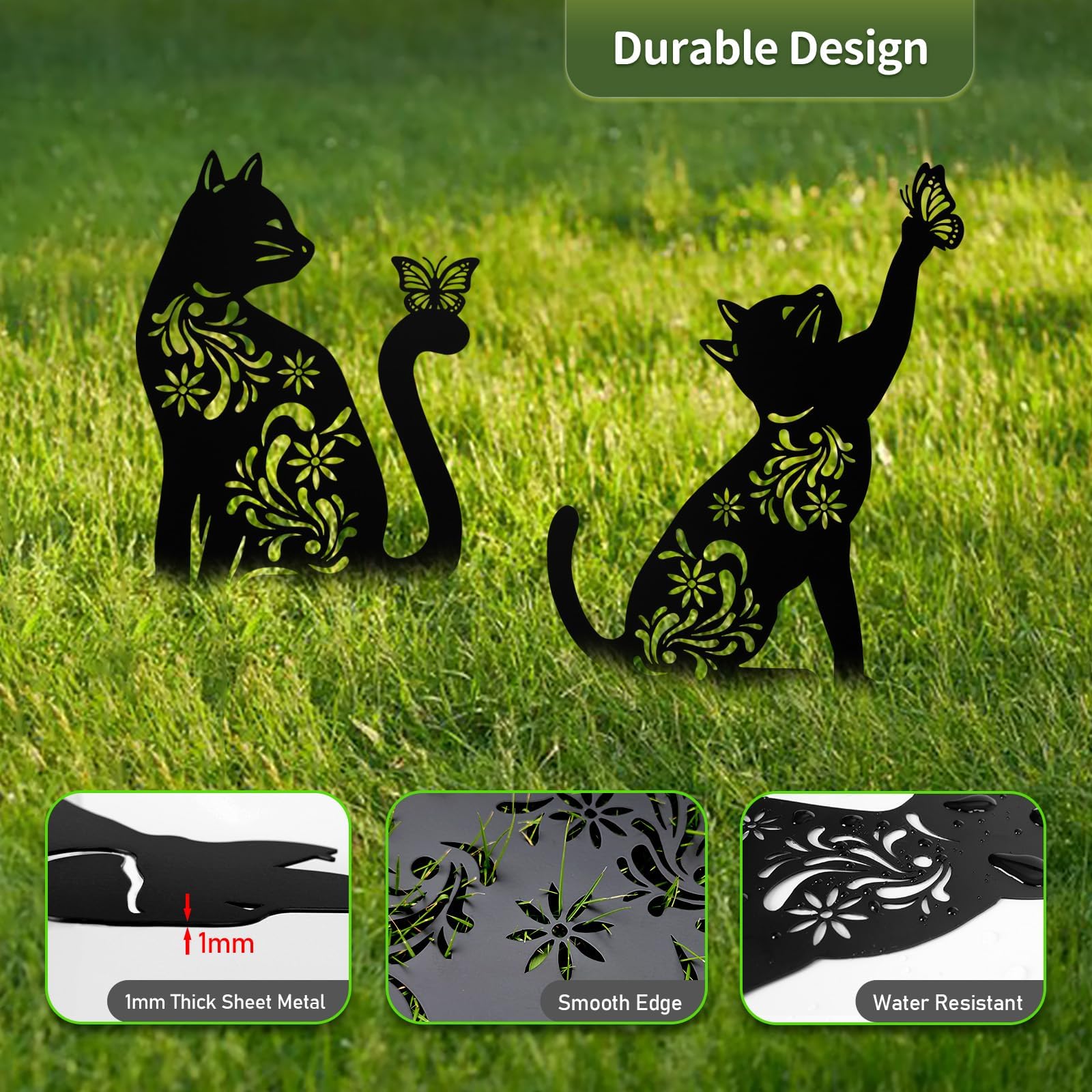 2 Pack Black Cat Silhouette Metal Garden Stakes - Outdoor Cat Decor for Patio, Lawn & Yard - Weather-Resistant Garden Art for Cat Lovers - Perfect for Halloween, Garden Parties & Themed Landscaping
