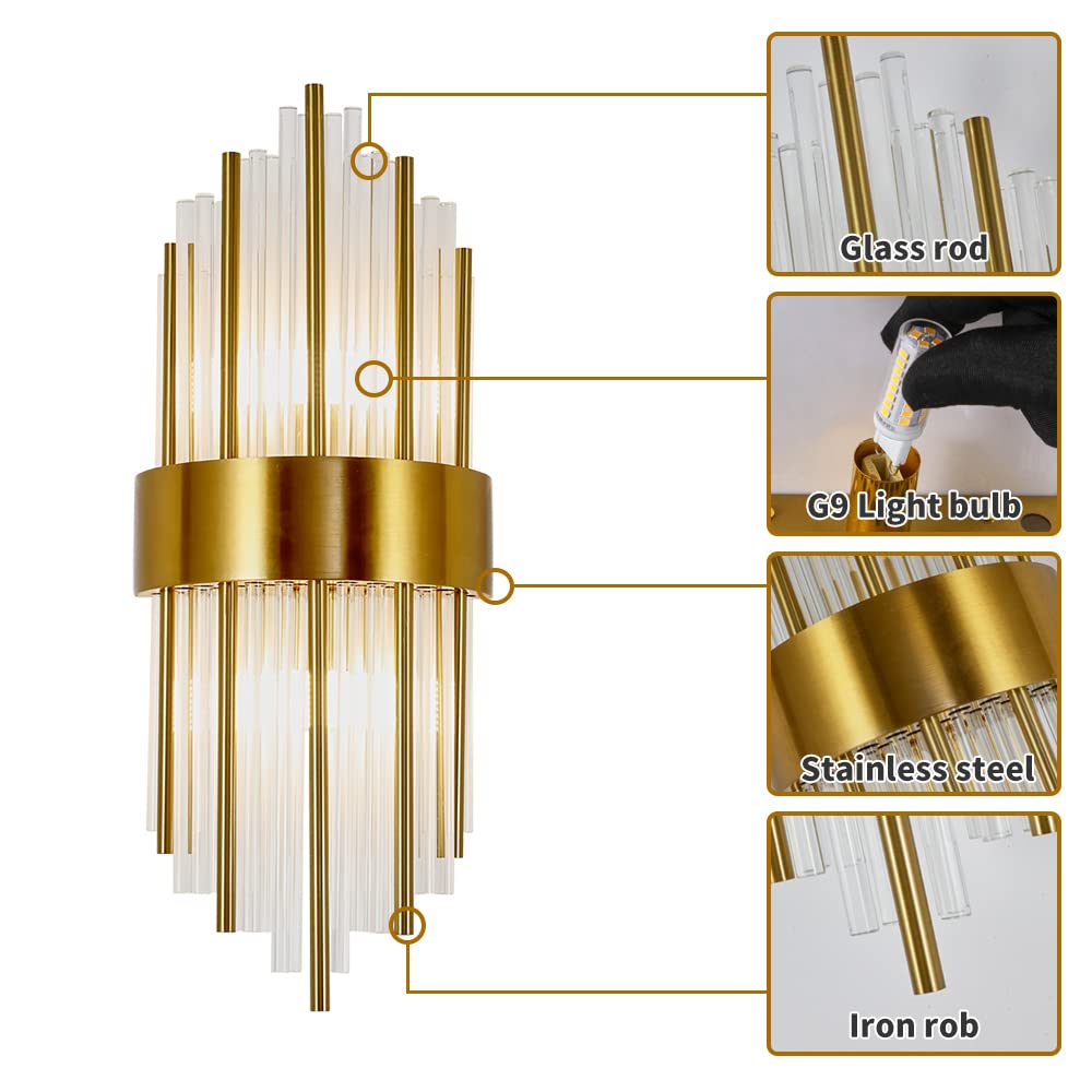 WABON Modern Crystal Wall Lamp - Gold Wall Sconce with Crystal Accents, LED Wall Light Fixture for Living Room, Bedroom, Hallway & Stairway | Elegant Home Decor & Ambient Lighting Solution