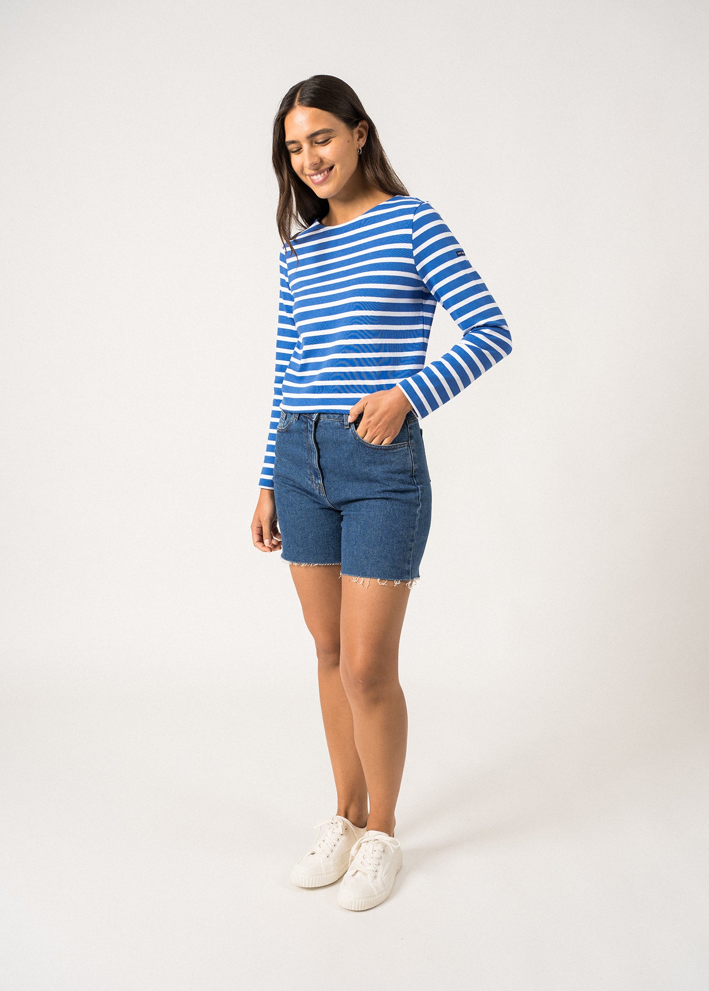 Authentic Breton Shirt for Women | Heavyweight Cotton Long Sleeve Striped Top | MER BLUE & WHITE | Casual Wear, Weekend Outfits, French Style Fashion