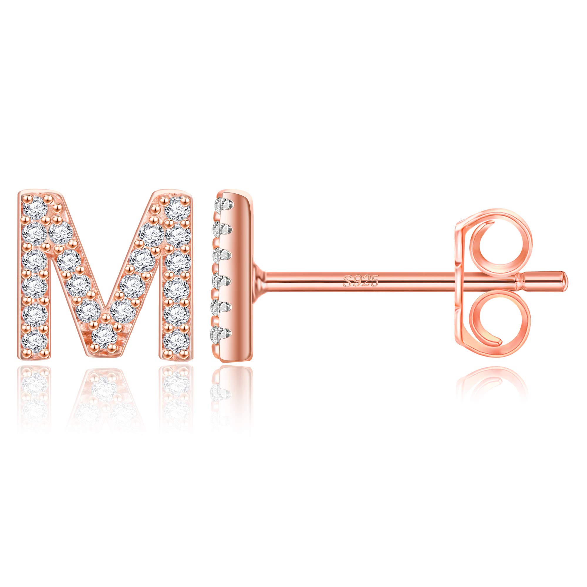 MONOOC Personalized Initial Stud Earrings for Women & Girls - Hypoallergenic S925 Sterling Silver Cubic Zirconia Letter Earrings | Birthday Gifts, Everyday Wear, Party Jewelry for Kids & Teens