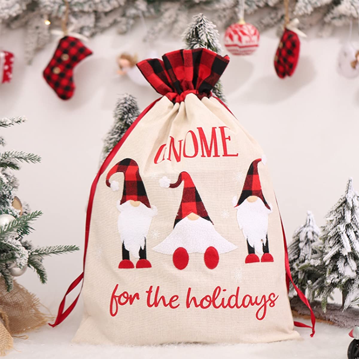 Christmas Large Drawstring Gift Bags - Forest Themed Holiday Candy Bags for Kids | Perfect for Christmas Party Favors, Stocking Stuffers & Gift Wrapping