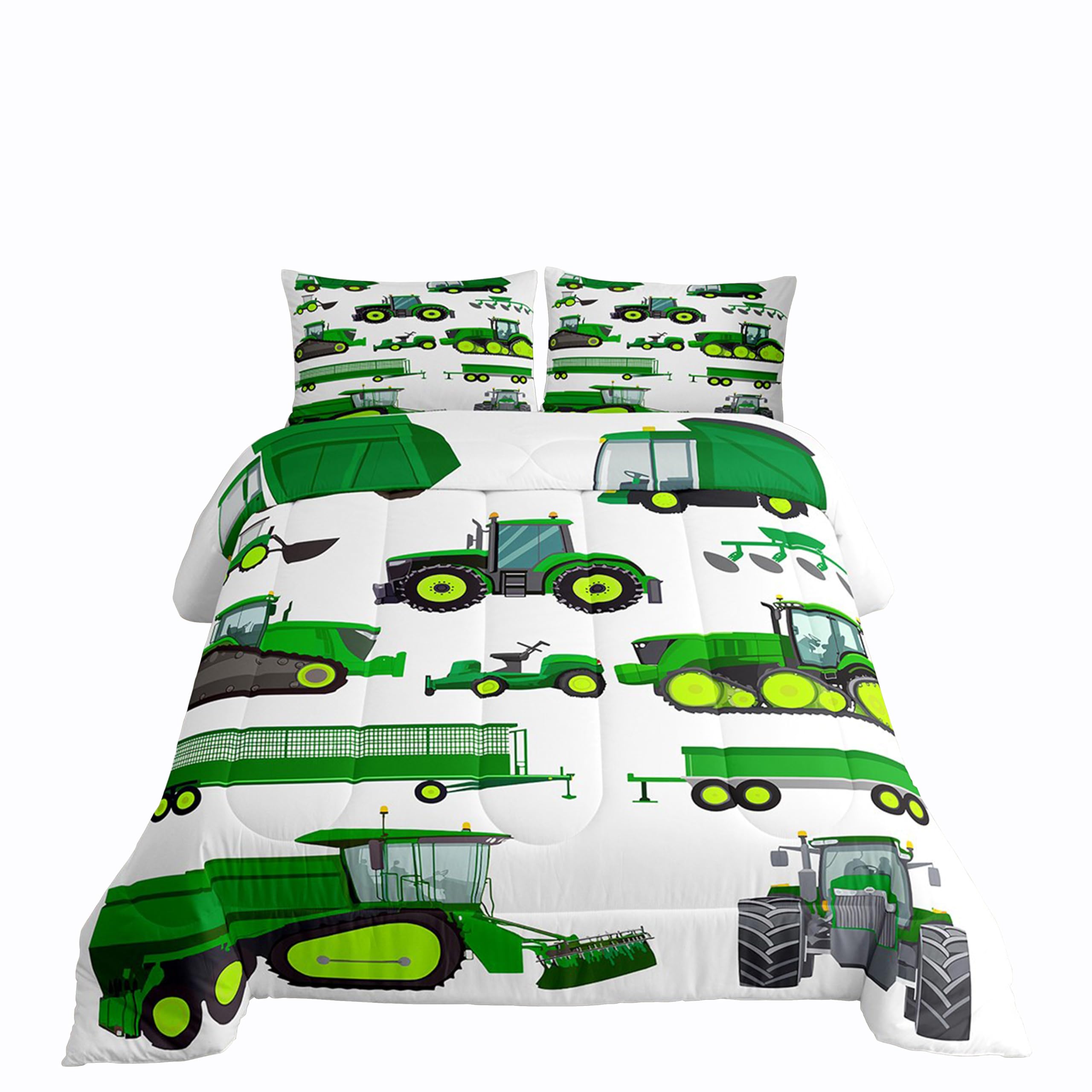 Kids Construction Truck Comforter Set Full Size - Boys Tractor & Excavator Bedding, Farm Machinery & Crane Quilt for Boys Girls Teens - Perfect for Construction Theme Bedrooms & Playrooms