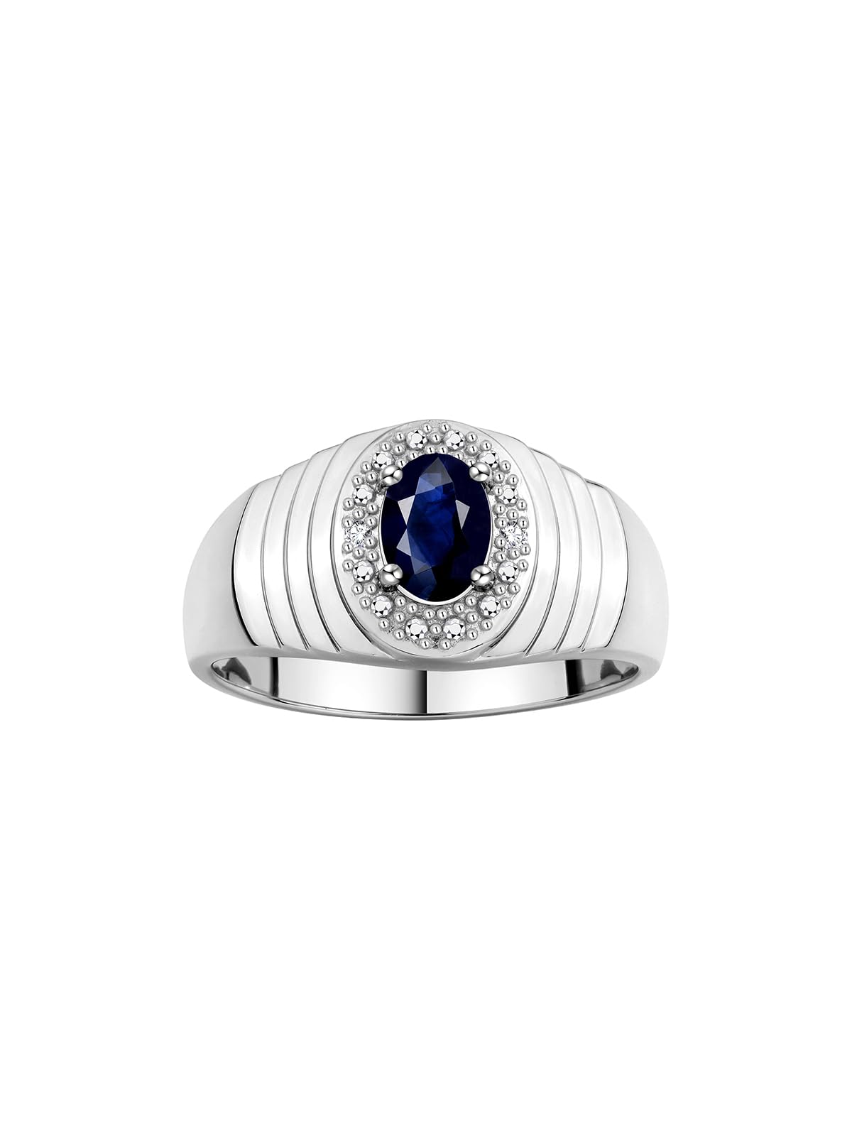 Rylos Men's Sterling Silver Diamond Halo Ring - 7x5mm Oval Genuine Diamond & Birthstone Ring for Men (Sizes 8-13) - Perfect for Weddings, Anniversaries & Special Occasions