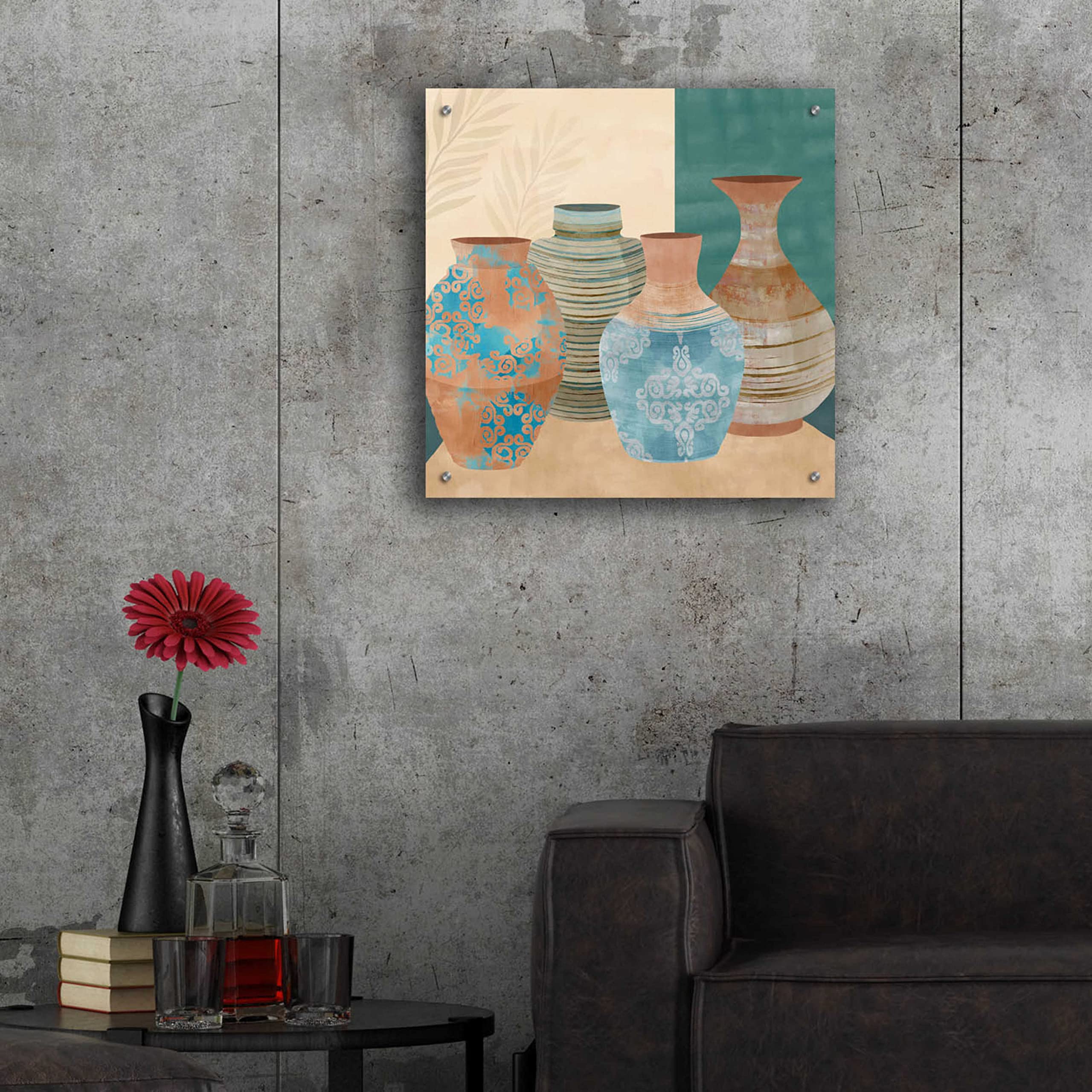 Flora Kouta 'Earthenware Pots II' Acrylic Glass Wall Art Print - 24x24 Inches Modern Home Decor for Living Room, Bedroom, Office