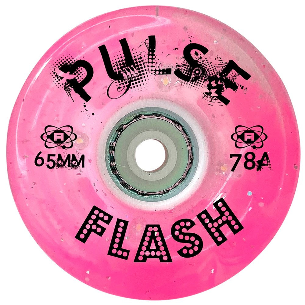 Atom Pulse 65mm Flash Glitter Light Up Wheels - 4 Pack Set for Roller Skates & Skateboards - Perfect for Night Skating, Raves & Outdoor Fun