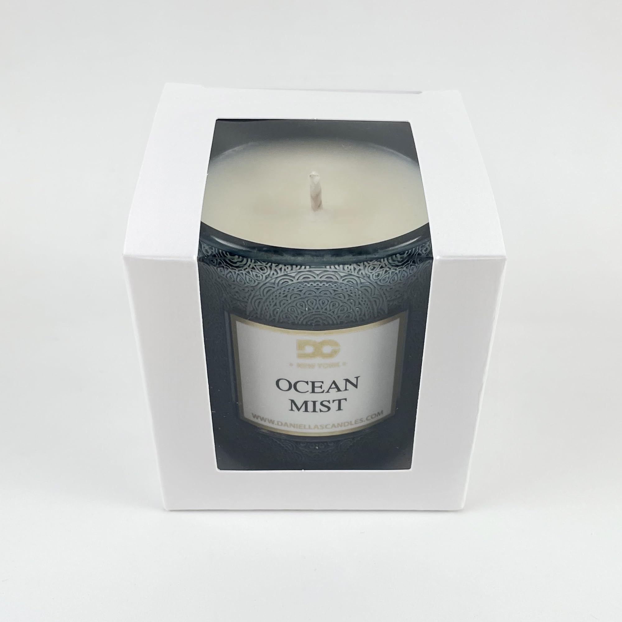 Ocean Mist Scented Candle - 7 oz Jar with 40 Hours Burn Time, Floral Cut Embossed Design | Perfect for Home Decor, Relaxation & Aromatherapy