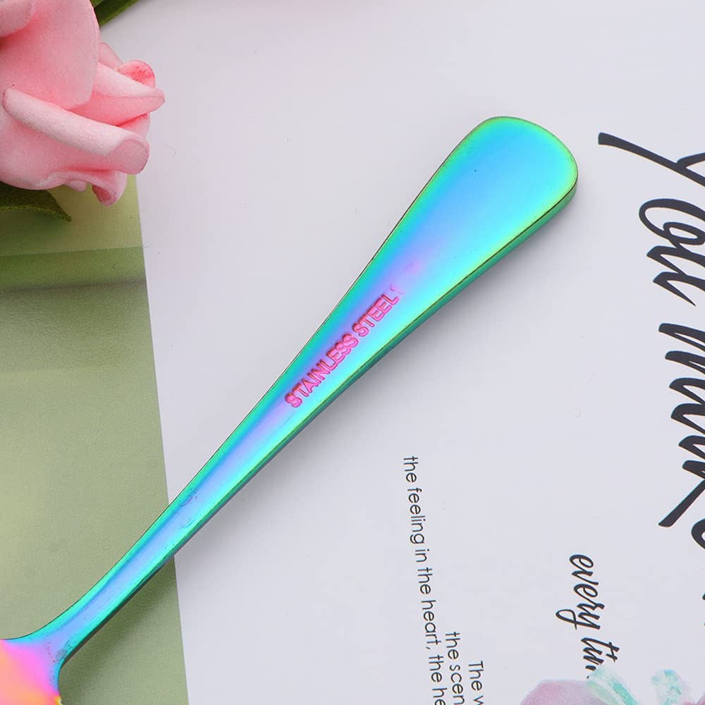 Rainbow Unique Pattern Stainless Steel Coffee Espresso Spoons Set of 6 - 5.5 Inch Mini Dessert Teaspoons for Demitasse, Tea, and Desserts | Elegant Silverware for Coffee Shops, Home Kitchens, and Gift Giving