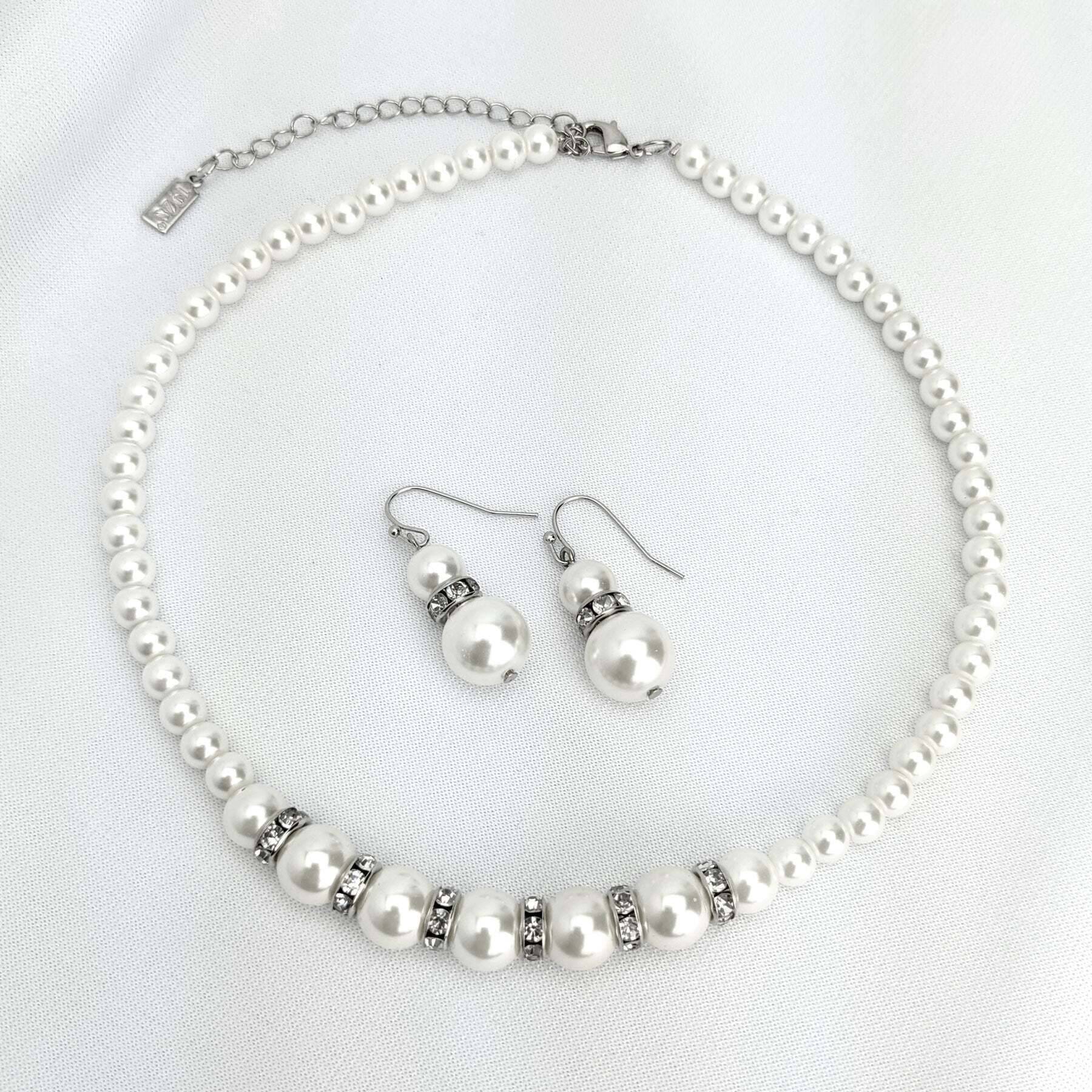 Elegant 1928 Bridal White Graduated Faux Pearl & Crystal Necklace with 15+3 Extender - Perfect for Weddings, Prom & Formal Events