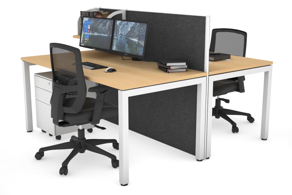 Horizon Quadro 2-Person Office Workstation Bench with Square Legs - 1600L x 800W Dimensions, Cable Management Scallop - Perfect for Collaborative Workspaces & Modern Offices