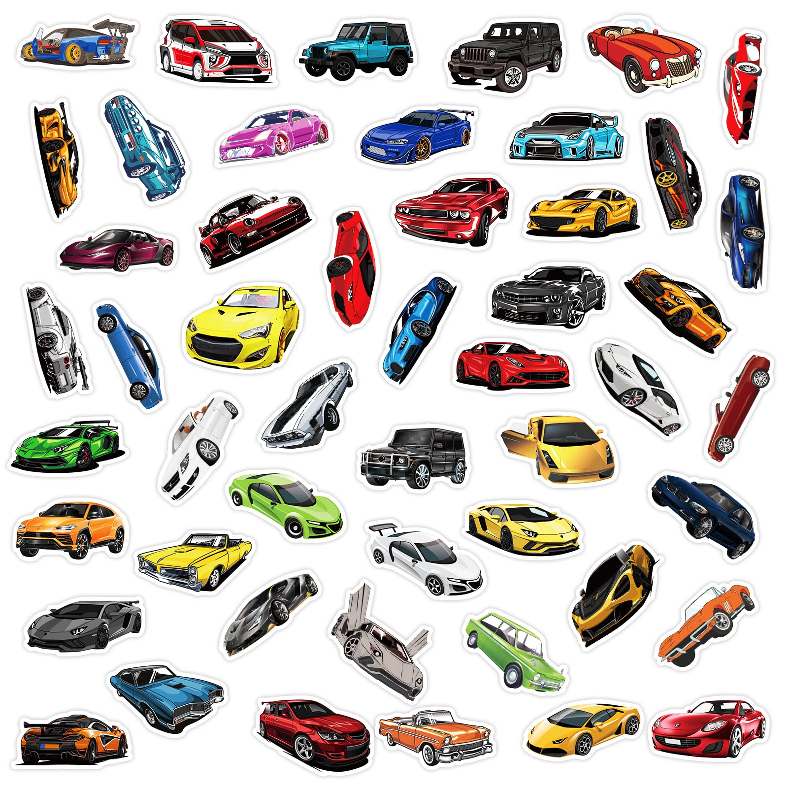 50PCS Kids Car Stickers - Waterproof Racing & Sports Car Decals for Water Bottles, Laptops, Skateboards & Helmets | Durable Vinyl Stickers for Boys & Girls | Perfect for School, Sports & Outdoor Activities