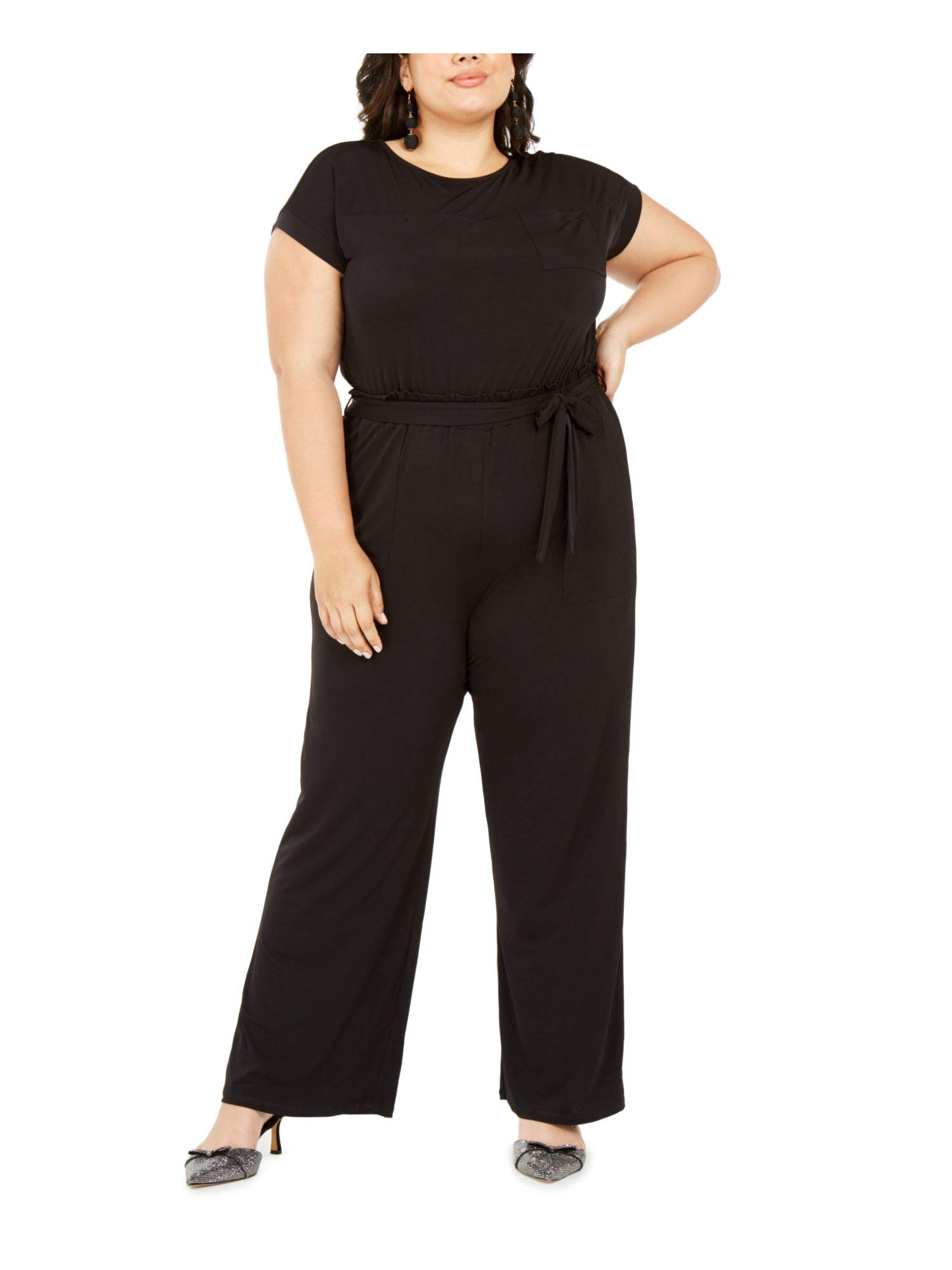 Monteau Women's Plus Size Paperbag Waist Wide Leg Jumpsuit - Black 3X | Casual Chic Outfit for Work, Date Night & Summer Vacations