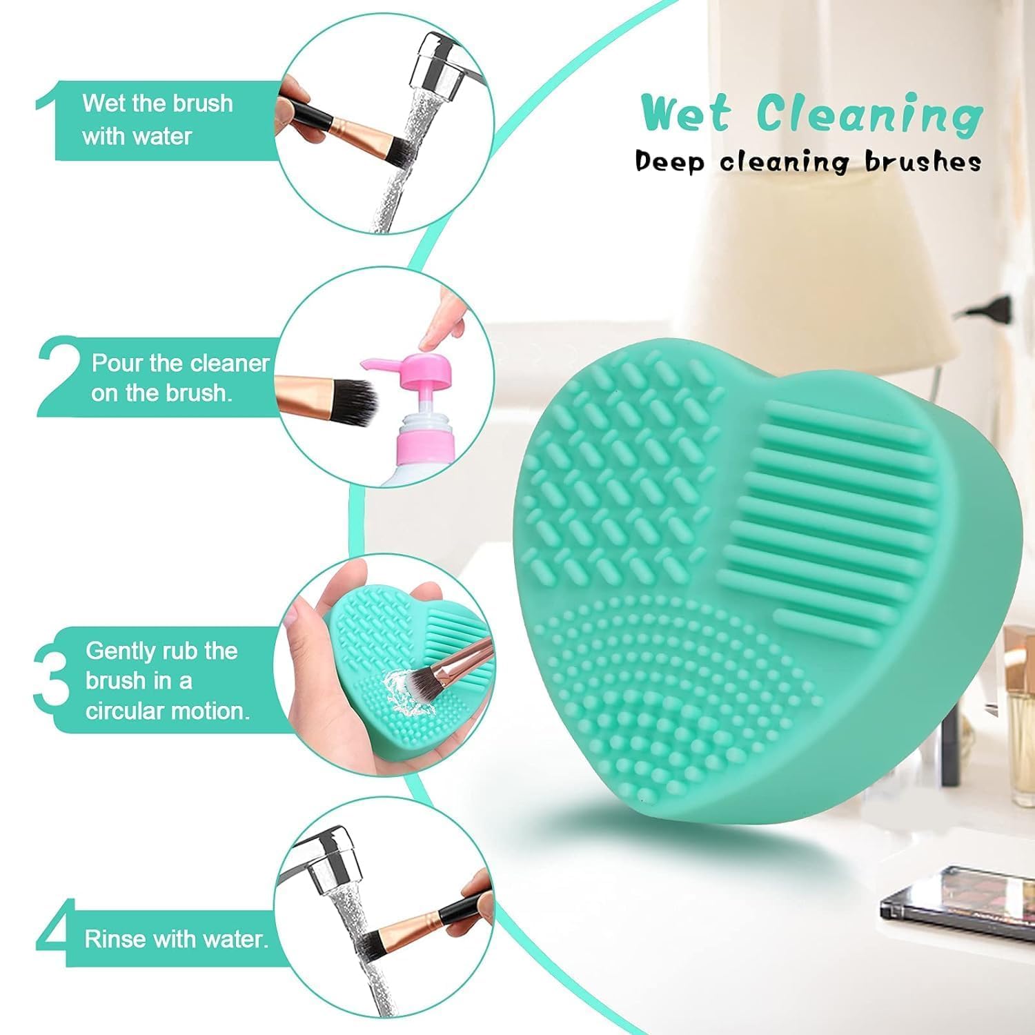 BPA-Free Silicone Makeup Brush Cleaner Pad - 2 in 1 Heart Shape Cosmetic Brush Washer, Reusable & Eco-Friendly, Multicolor (Medium, 2 Pack) for Professional Makeup Artists & Beauty Enthusiasts at Home Salon