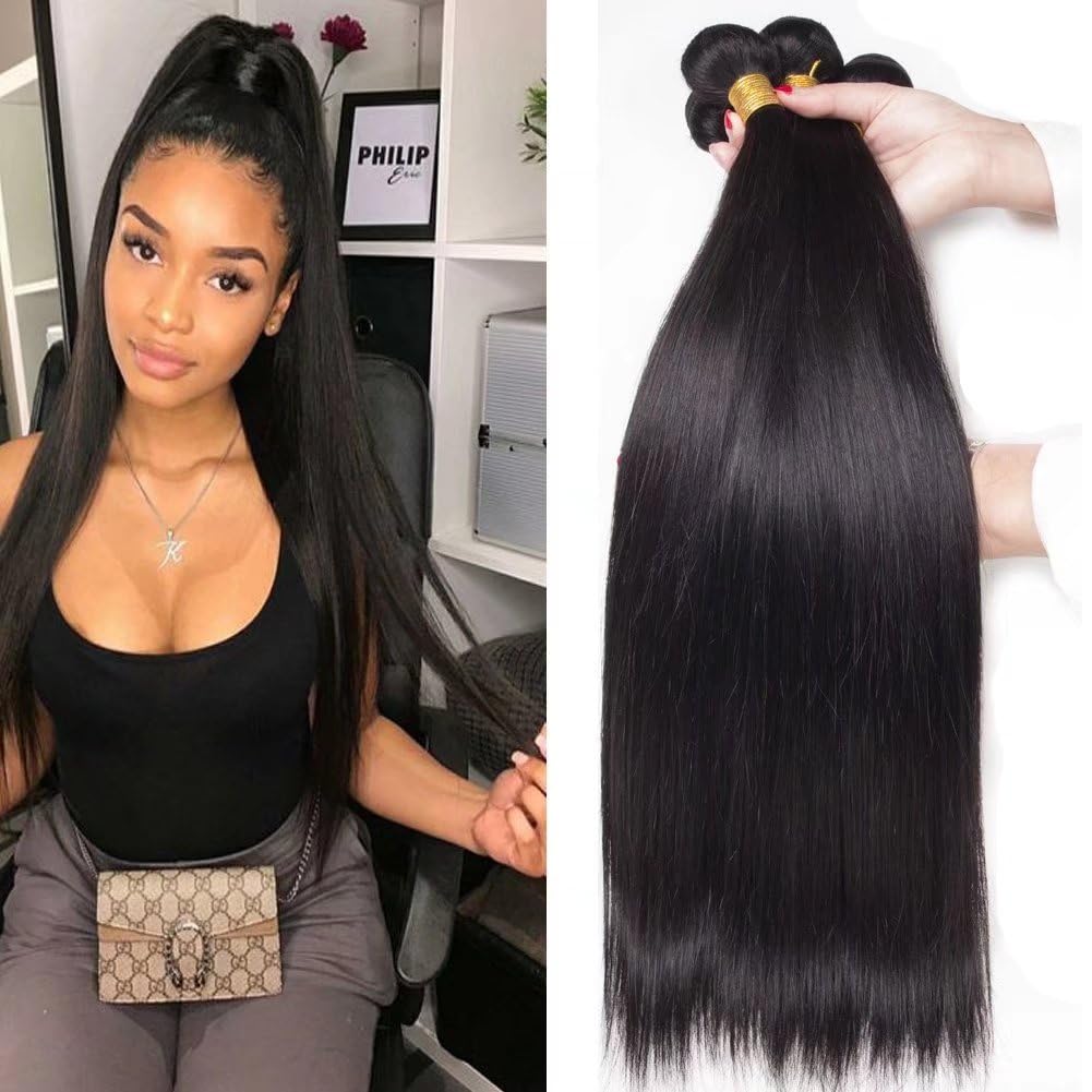 FEEL ME 8A Grade Brazilian Virgin Straight Hair Bundles - 3 Bundles Natural Black Human Hair Extensions (18 20 22 Inches) for Smooth & Silky Hairstyles | Perfect for Daily Wear, Parties & Special Occasions