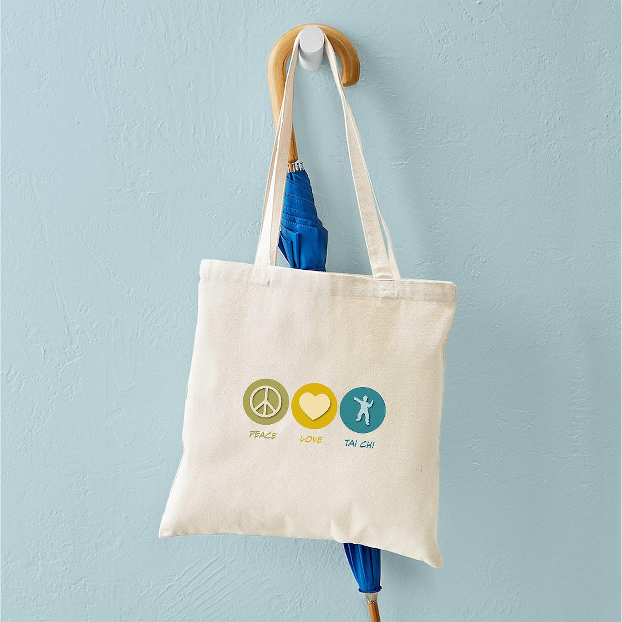 Peace Love Tai Chi Natural Canvas Tote Bag - Eco-Friendly Reusable Shopping Bag for Yoga, Groceries & Beach (CafePress)