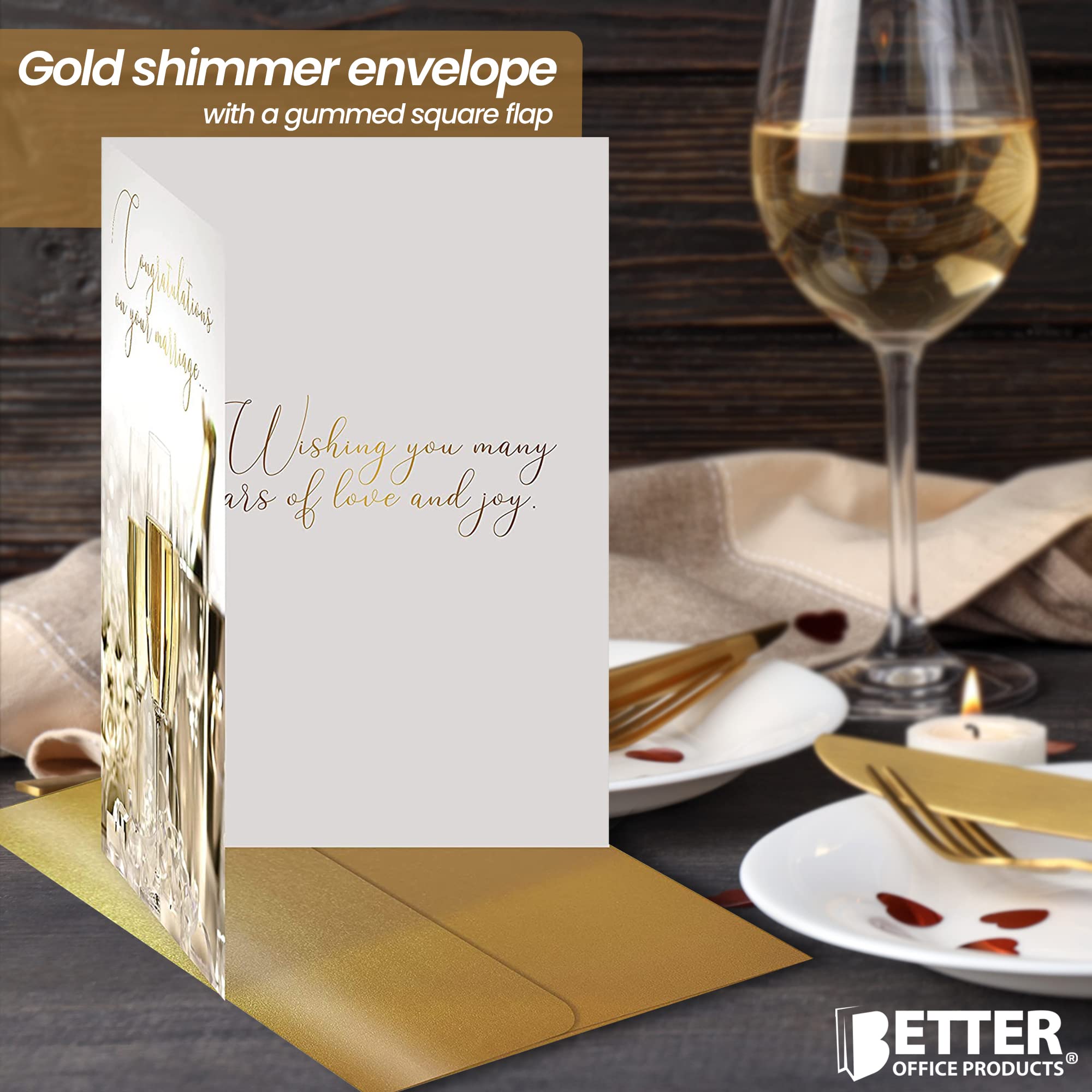 Elegant Wedding Congratulations Card with Gold Foil & Shimmer Envelope - 5x7 Inch Premium Cardstock, High Gloss Finish - Perfect for Bridal Showers, Anniversaries & Special Occasions