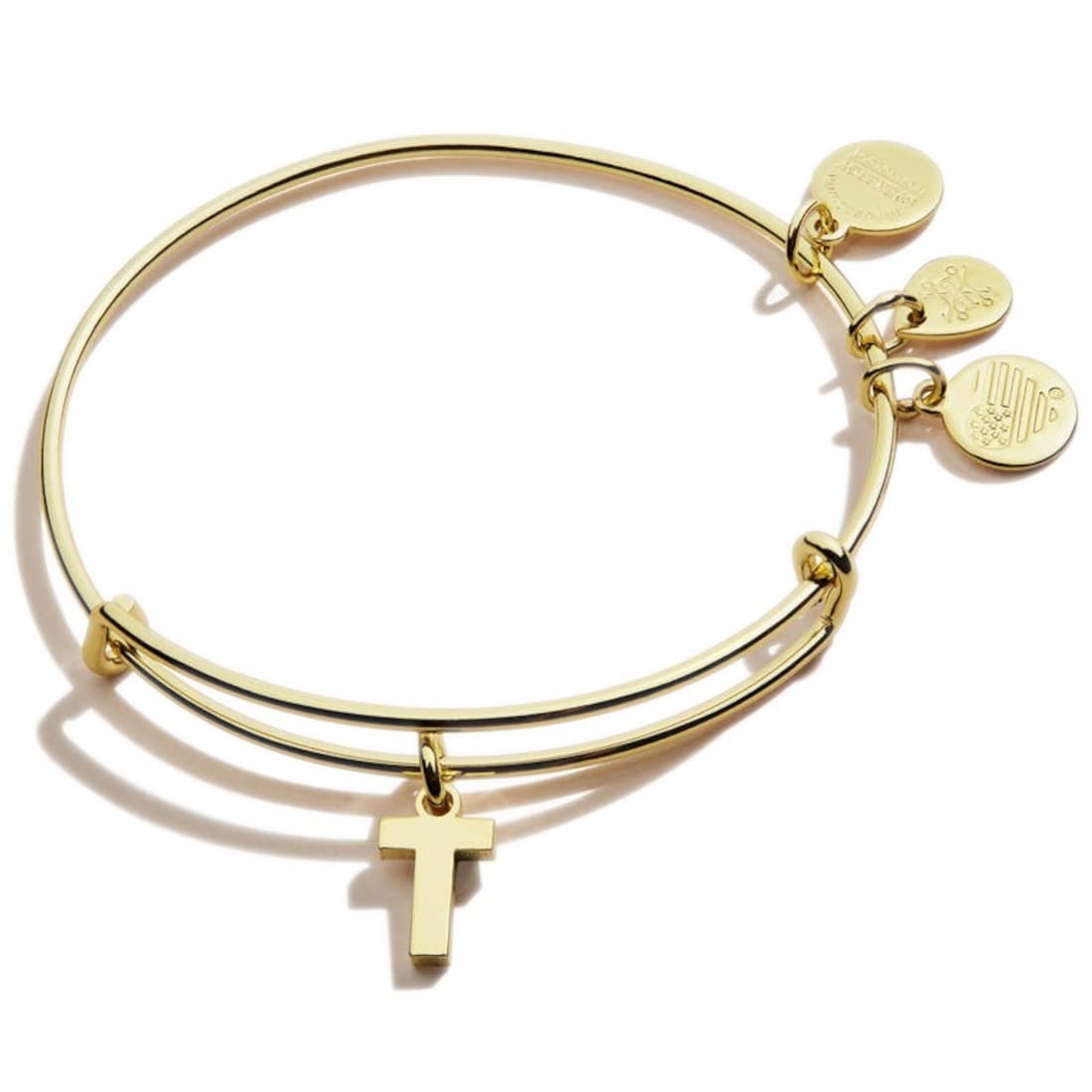 Alex and Ani Expandable Bangle Bracelet for Women - Initials A to Z Letter Charms, Shiny Finish, Adjustable 2 to 3.5 Inches - Perfect for Gifts, Everyday Wear & Special Occasions