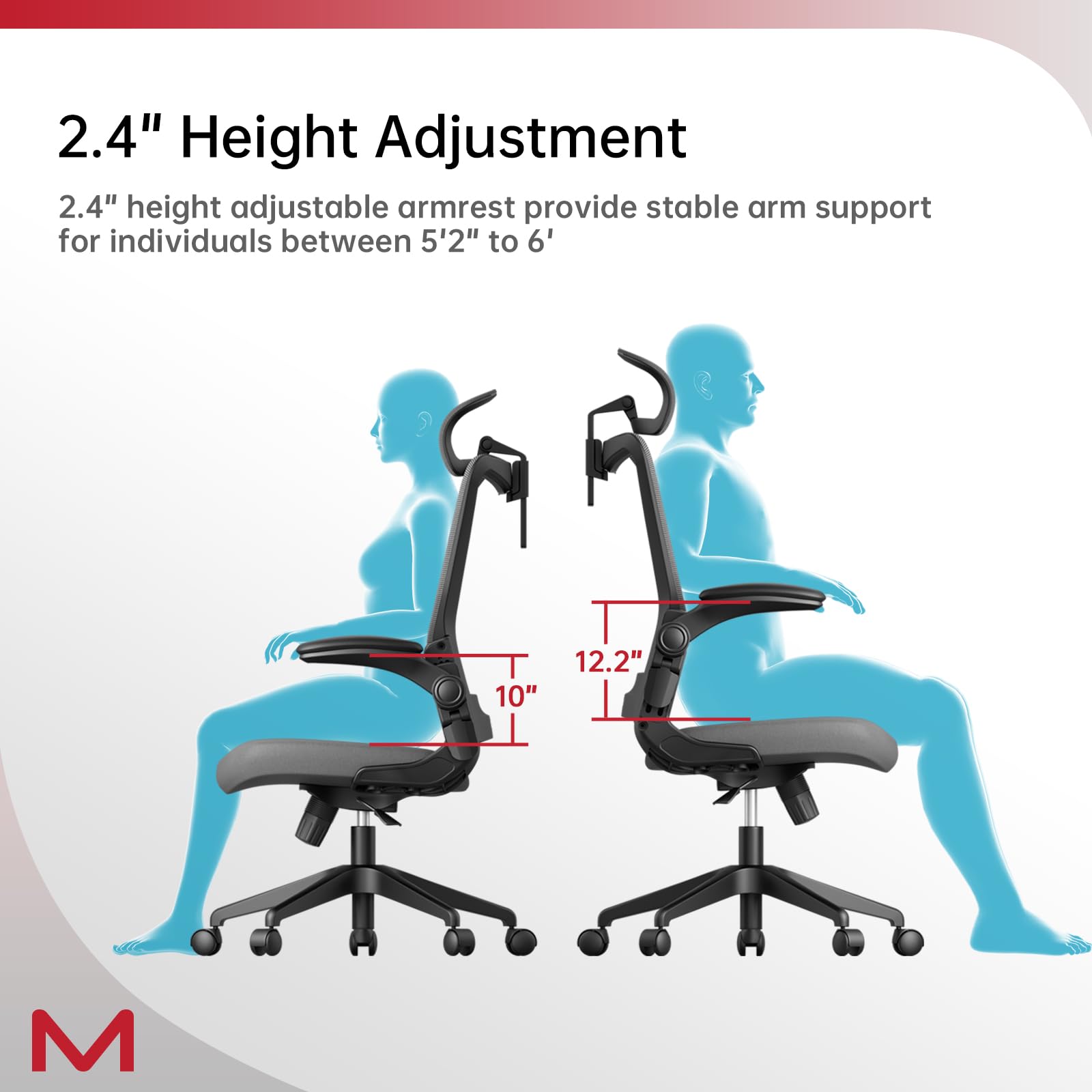 Ergonomic Mesh Office Chair with Lumbar Support & 4D Adjustable Armrests - C6 Grey Computer Desk Chair with 2D Headrest, 120° Rocking Function for Home Office, Conference Room & Workspace Comfort